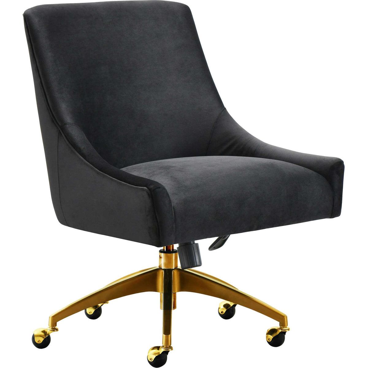 Black velvet and sweeping arms bring a luxe look to an office chair with a gleaming gold caster base || TOV-H7234 || front_angle_studio