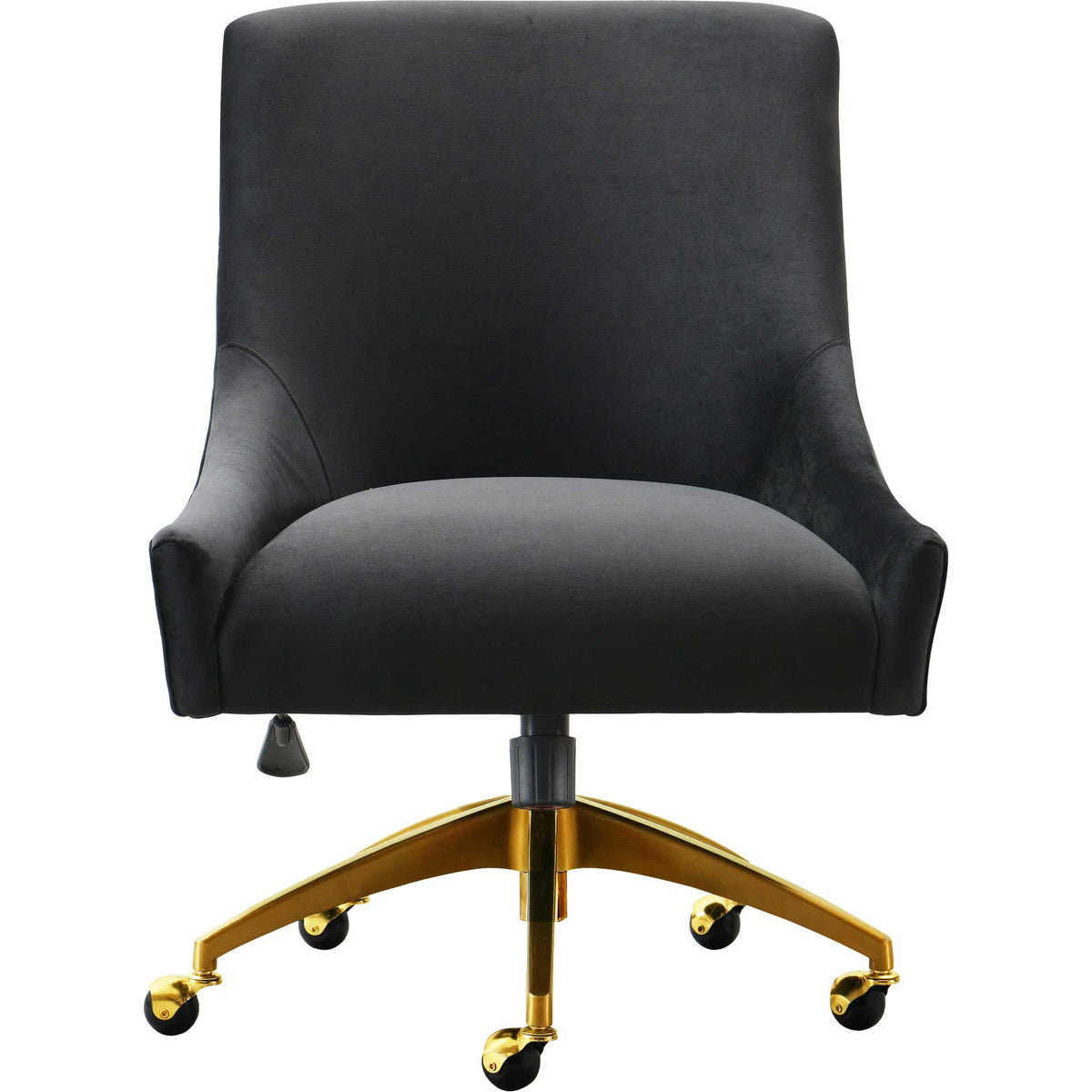 A plush black velvet seat and tall, gently curved backrest offer inviting comfort on a gold rolling base || TOV-H7234 || front_studio