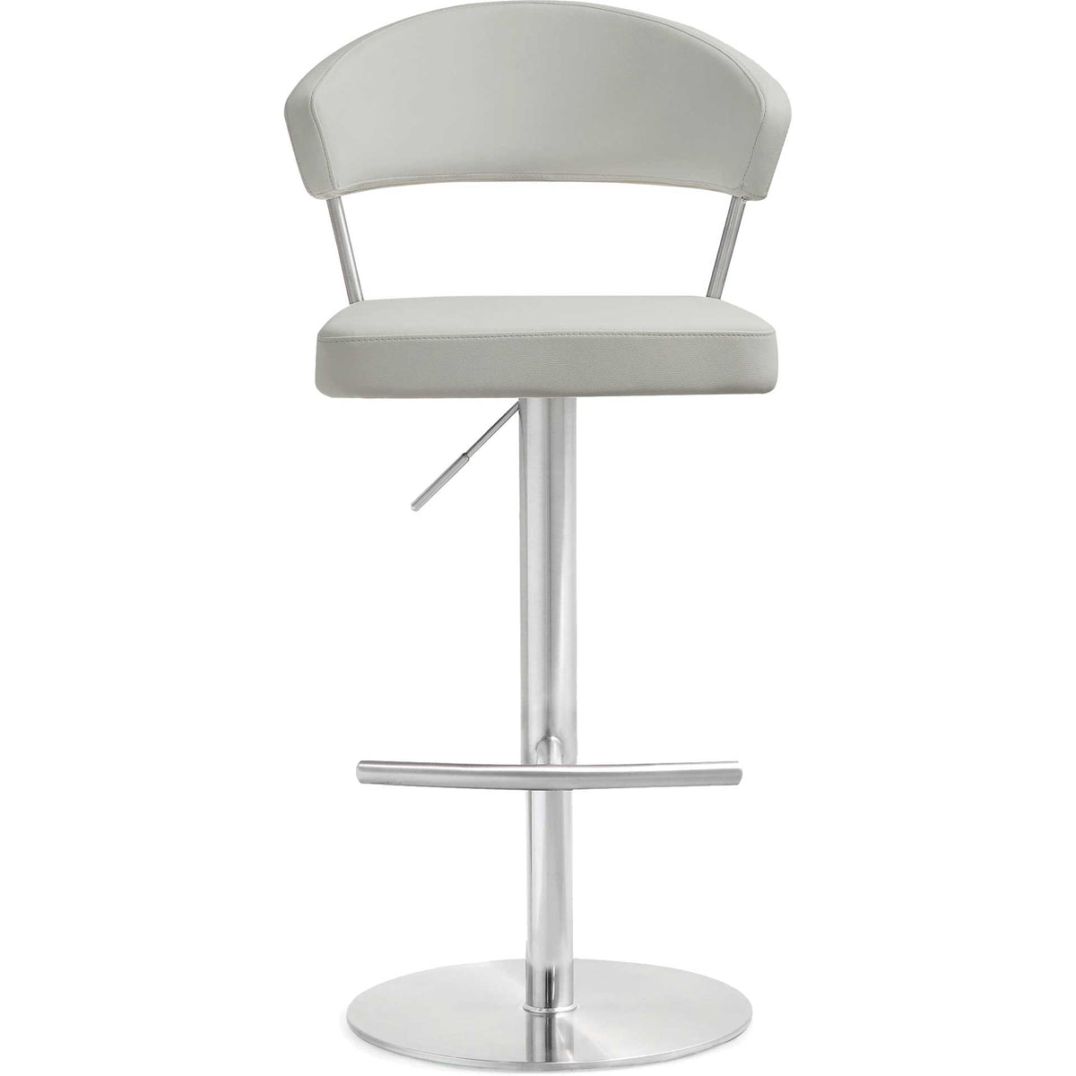 A gently curved light gray backrest and cushioned seat pair with a slim pedestal and curved footrest || TOV-K3645 || front_studio