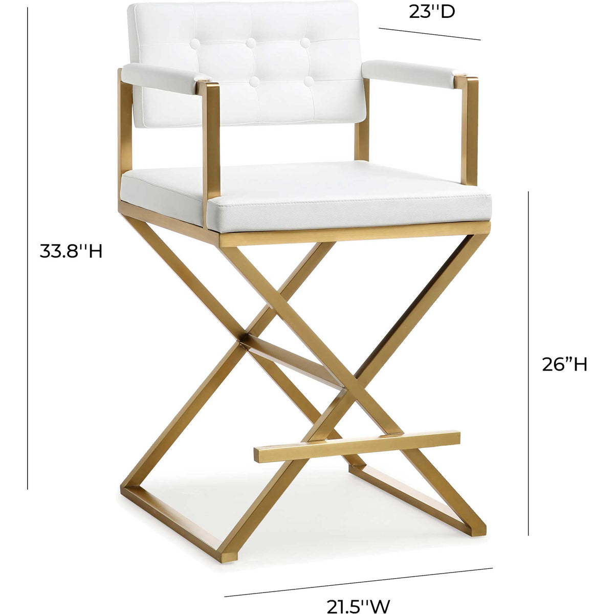A 26-inch seat height and padded white upholstery bring comfortable style to counter-height seating