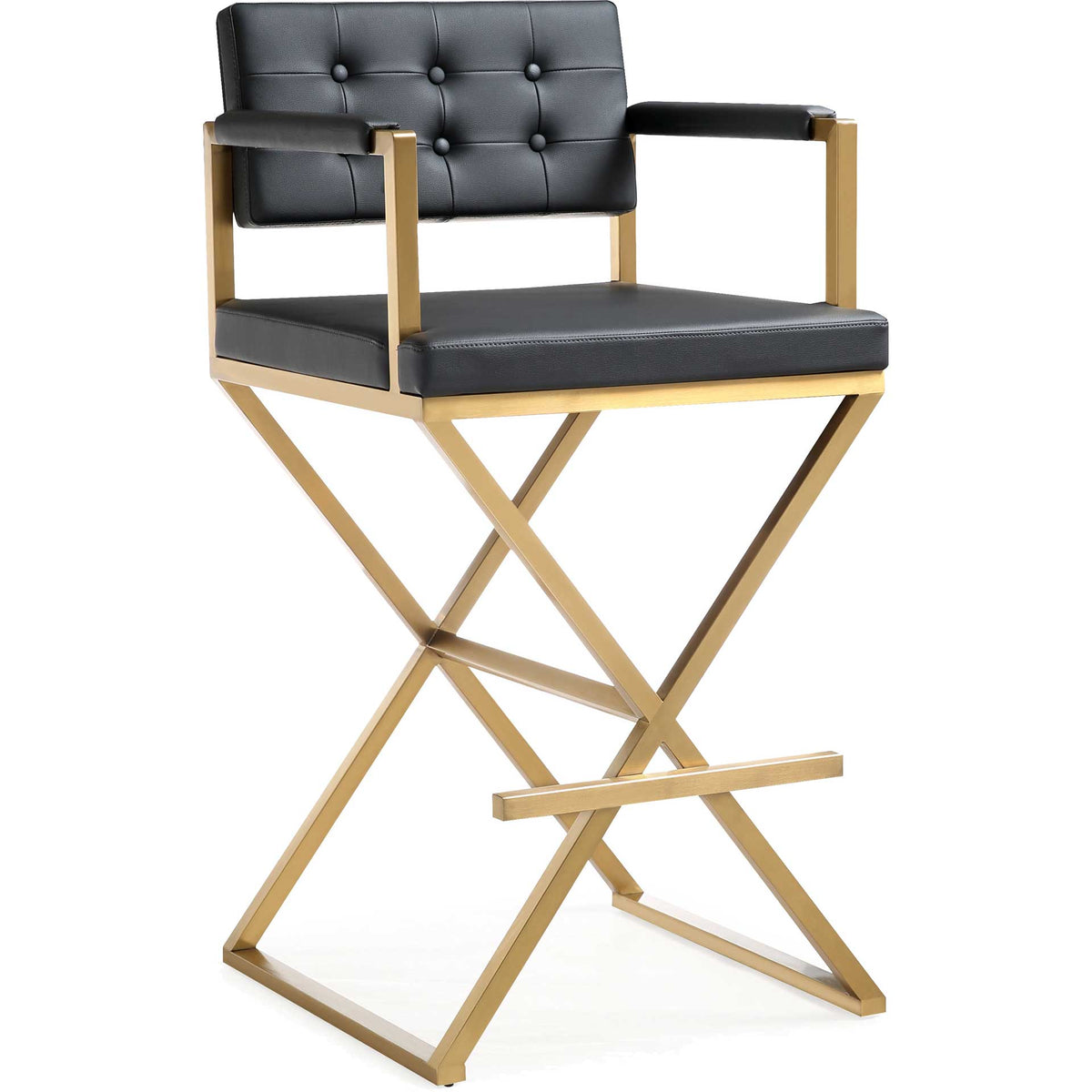 Black vegan leather and a gold-finished X-base give this barstool a sleek, modern silhouette || TOV-K3669 || front_angle_studio