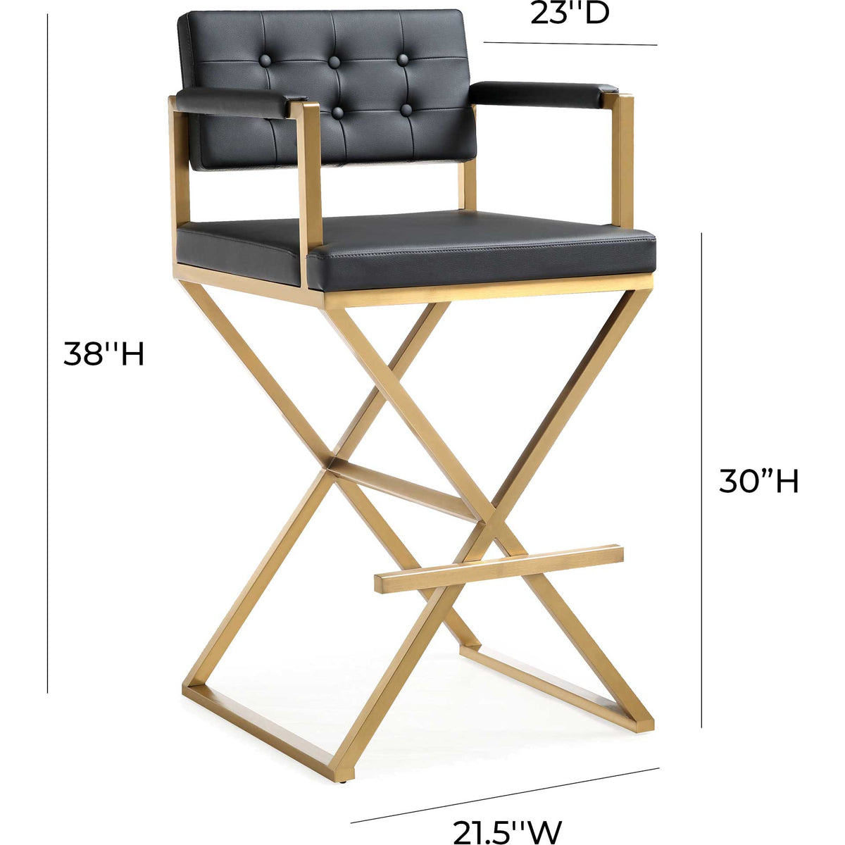 A 30-inch seat height and padded arms make this black-and-gold barstool a comfortable bar companion