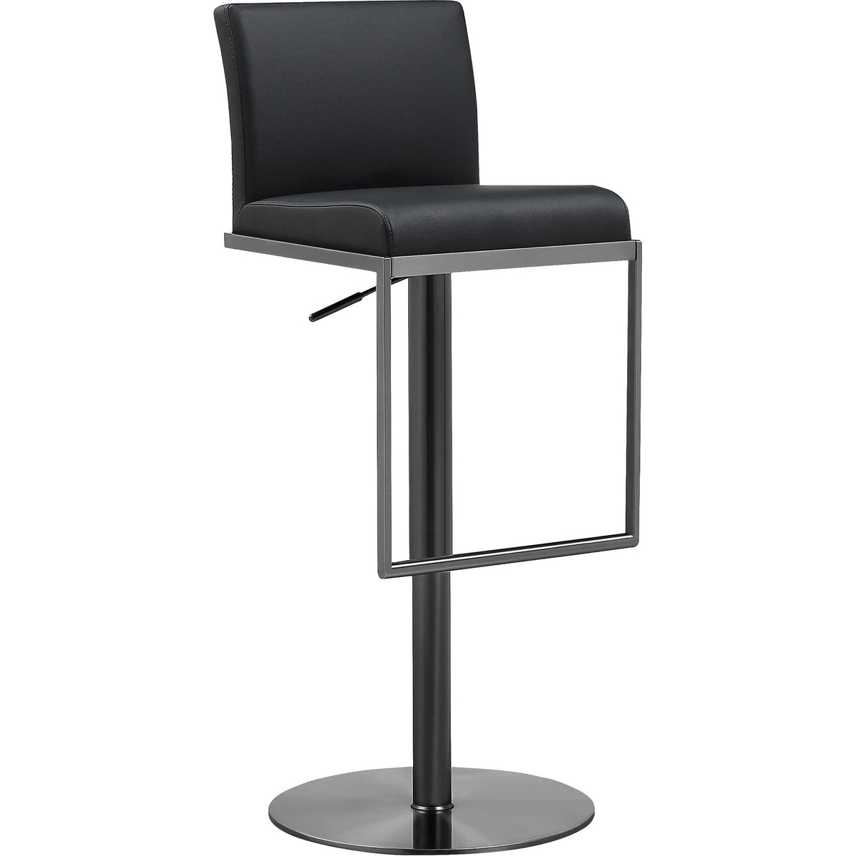 Black vegan leather upholstery pairs with a dark gray steel frame and rectangular footrest. || TOV-K3682 || front_angle_studio