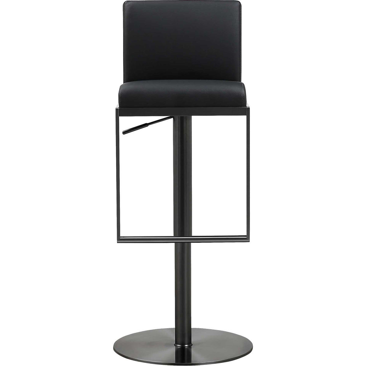 A padded seat and supportive back bring modern comfort to this sleek black bar stool. || TOV-K3682 || front_studio