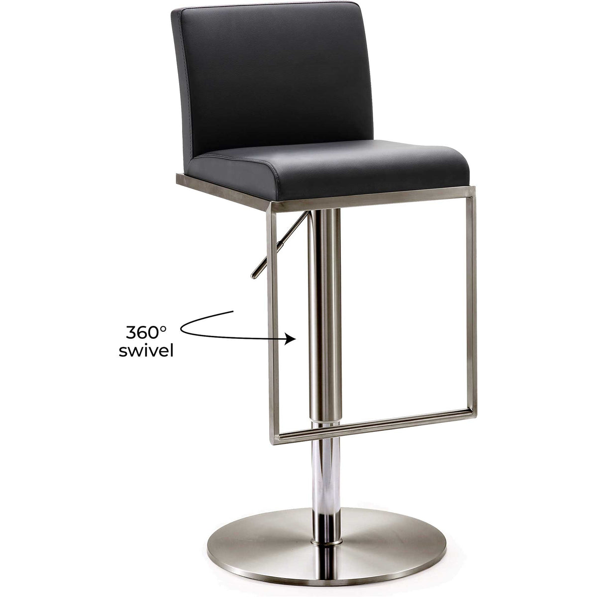 A 360-degree swivel seat brings easy movement to this black upholstered stool.