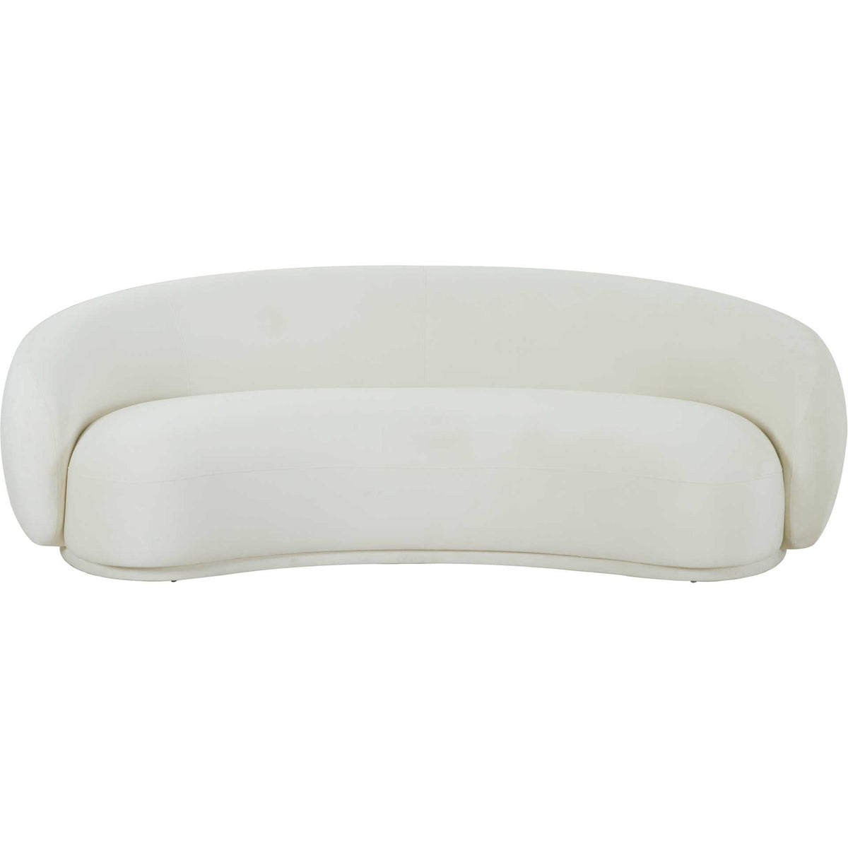 A continuous bench seat nestles within the embracing curved back of this cream velvet sofa || TOV-L44178 || front_studio