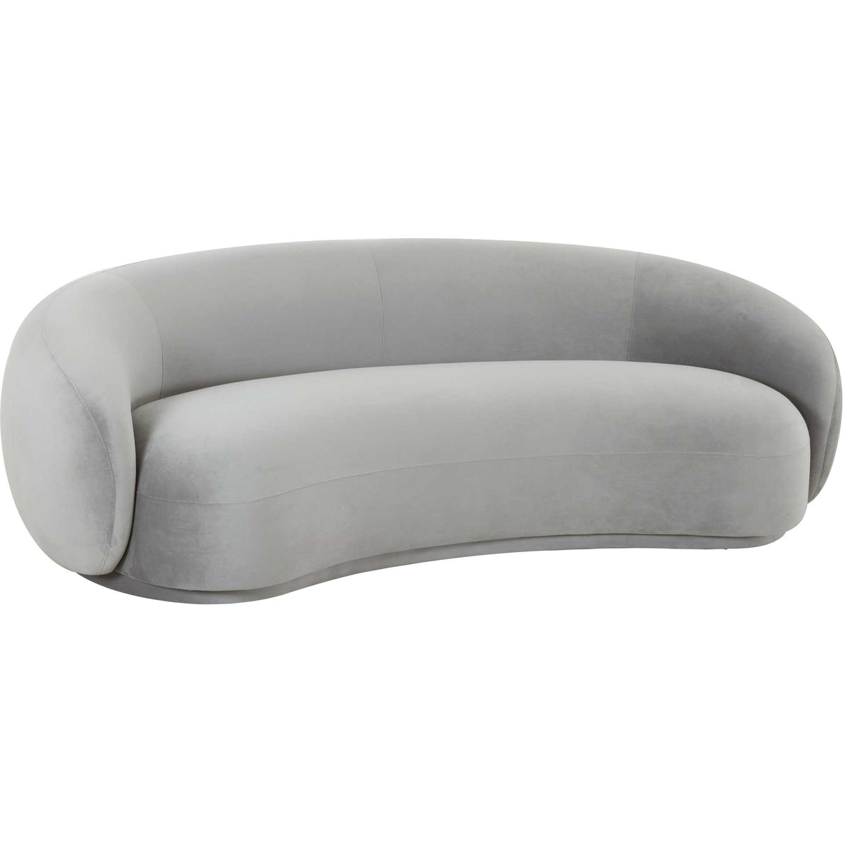 Light gray velvet enhances this sofa's flowing silhouette, rounded arms, and broad bench seat || TOV-L44180 || front_angle_studio