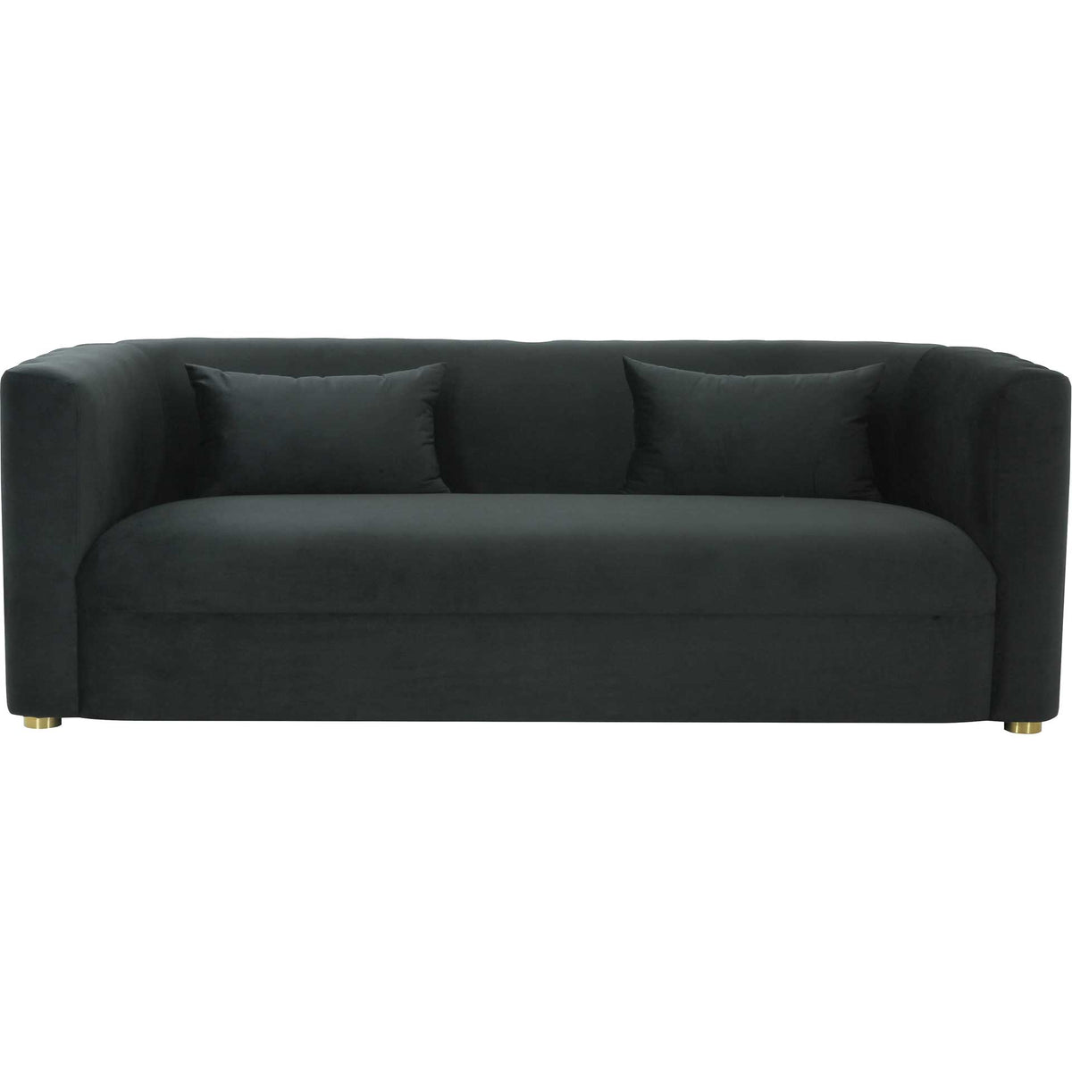A spacious black velvet bench seat pairs with a low wraparound back and brass-finished feet || TOV-L68109 || front_studio