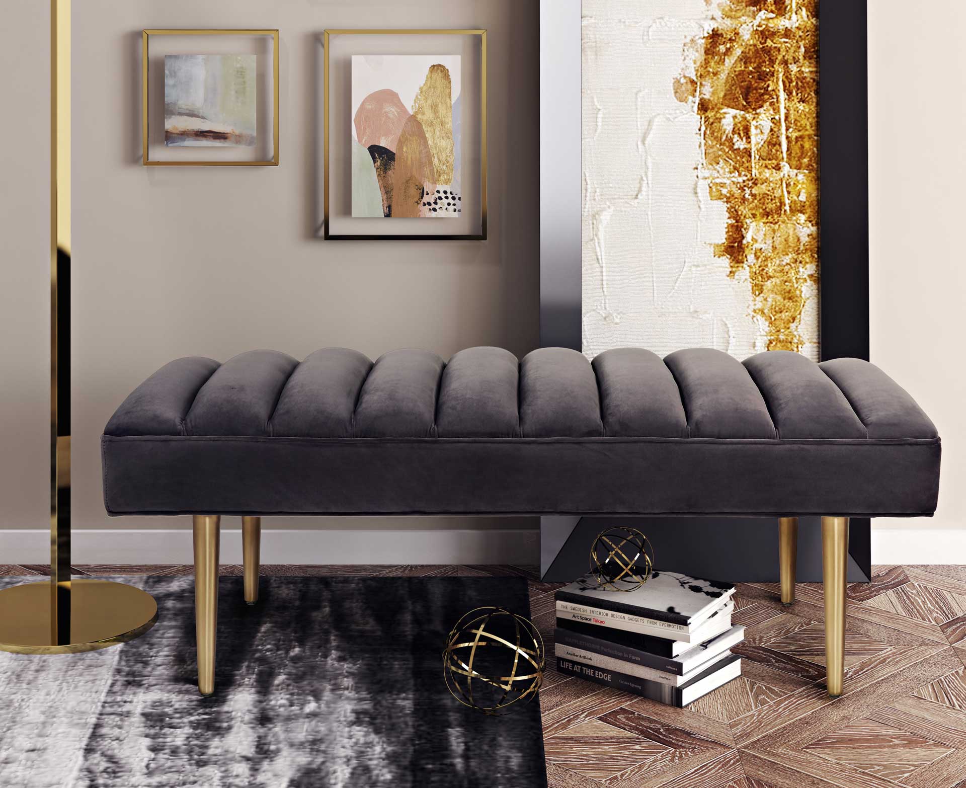 Jaxon Velvet Bench Gray