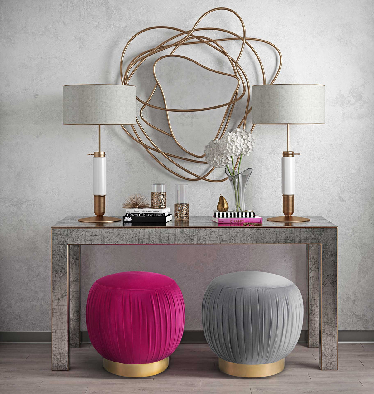 Turner Velvet Ottoman Pink