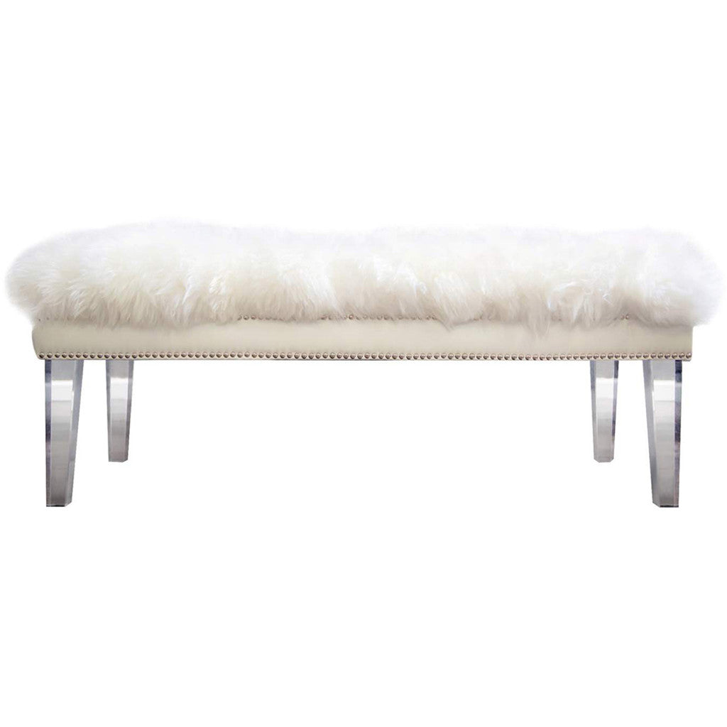 Luke White Sheepskin Lucite Bench
