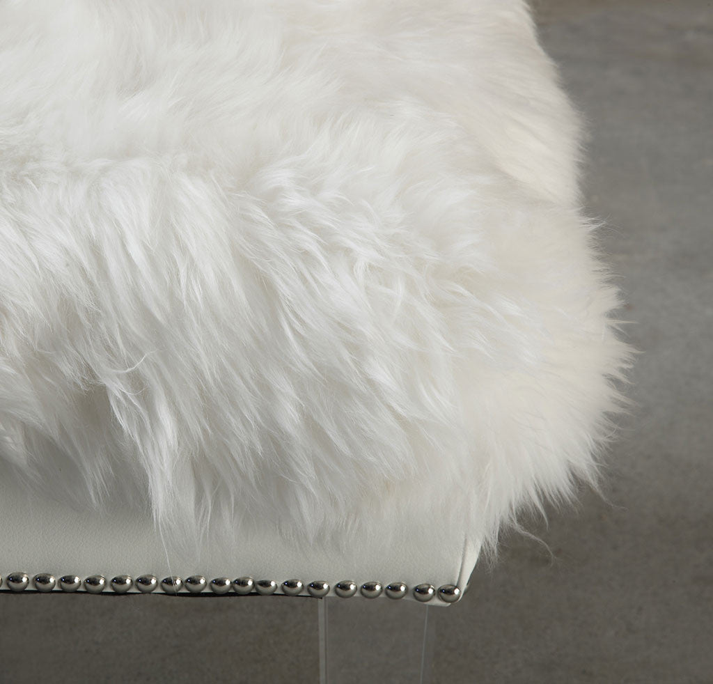 Luke White Sheepskin Lucite Bench