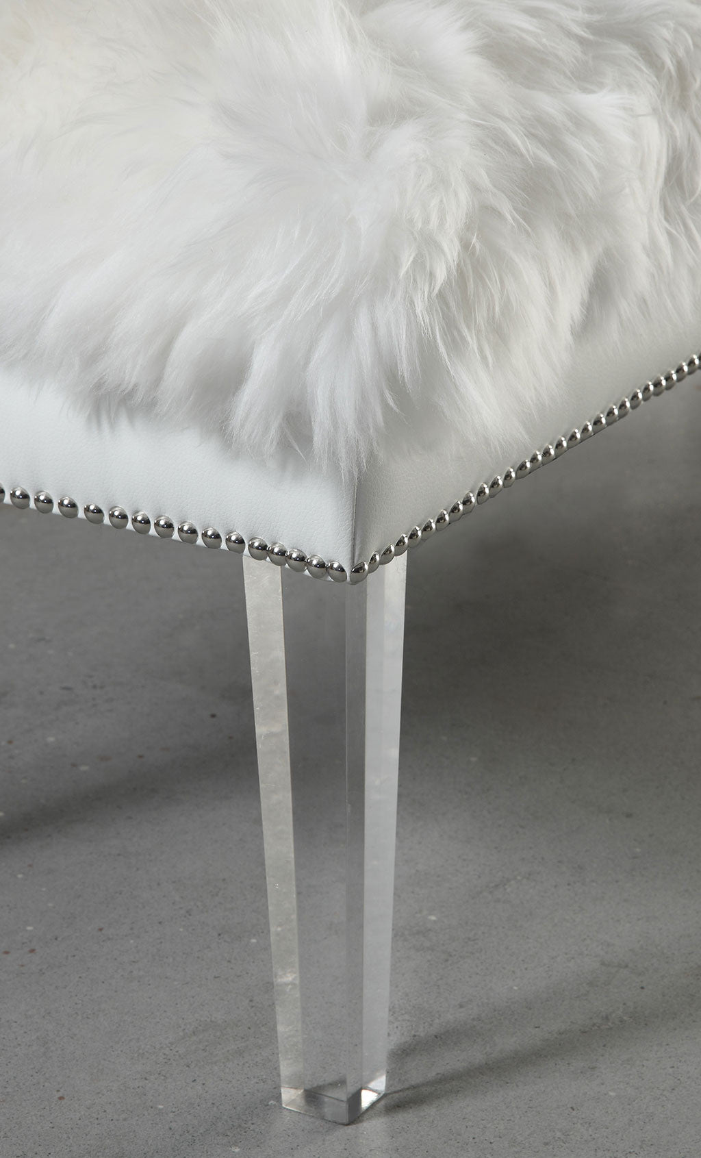Luke White Sheepskin Lucite Bench