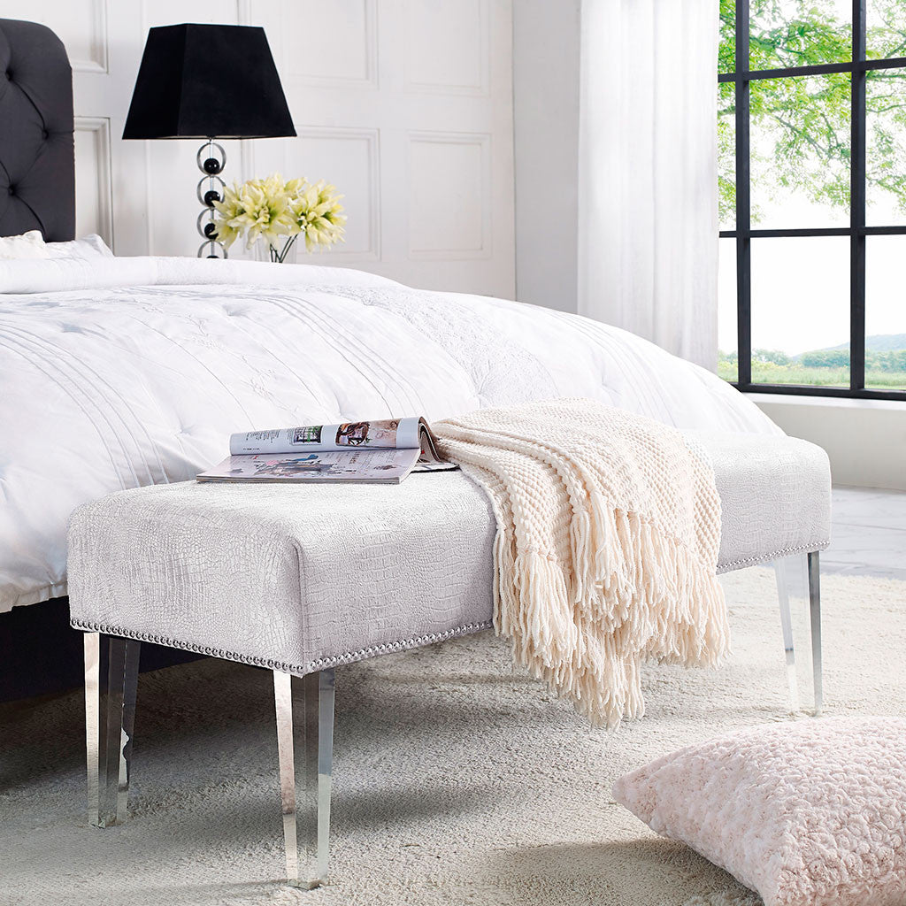 Steinway Silver Croc Velvet Acrylic Bench