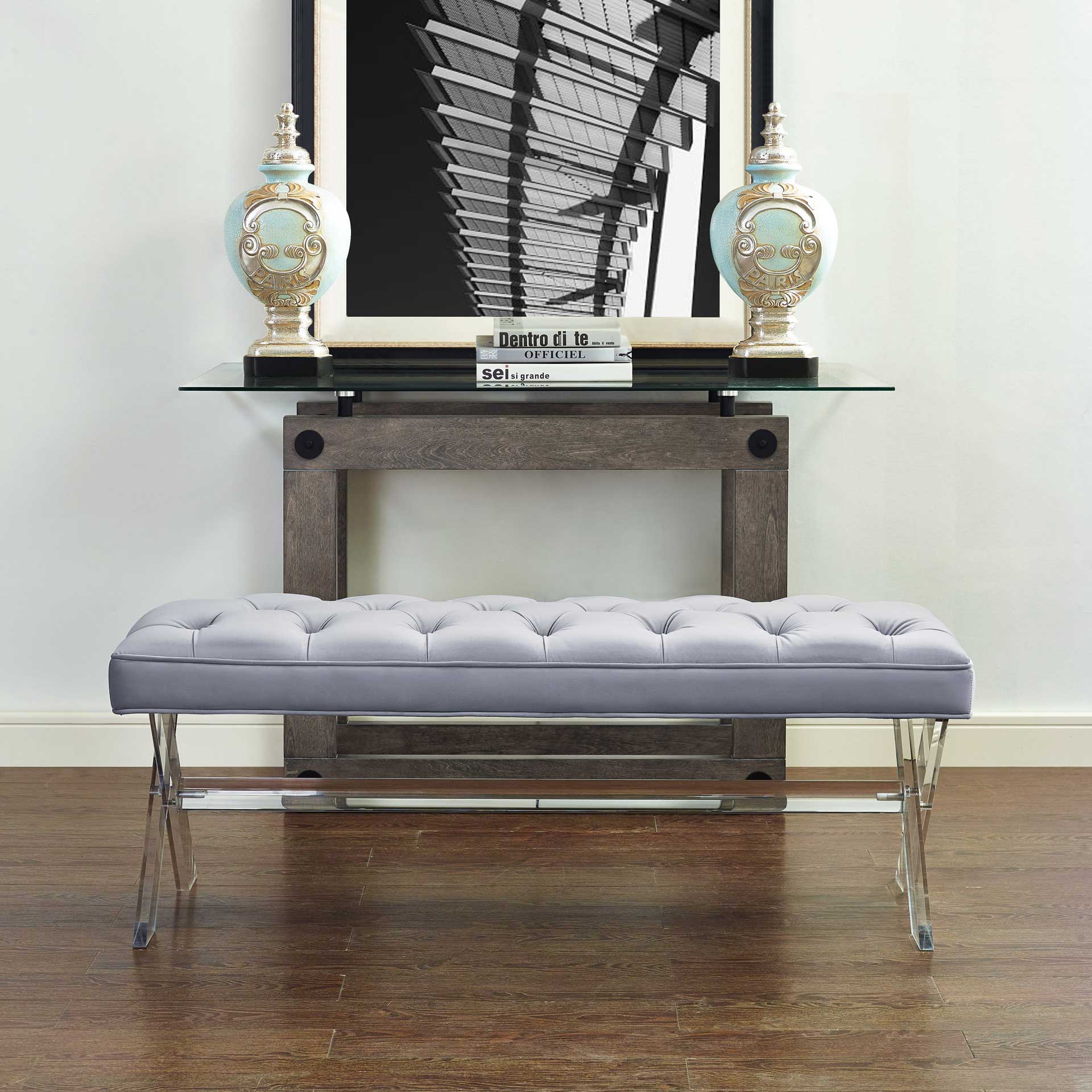 Clairton Lucite Bench Gray