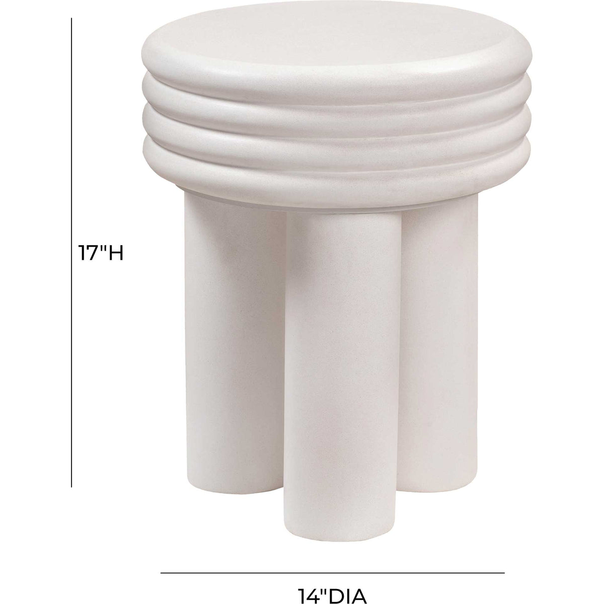 Ivory concrete side table measures 14 inches in diameter and 17 inches high for compact spaces