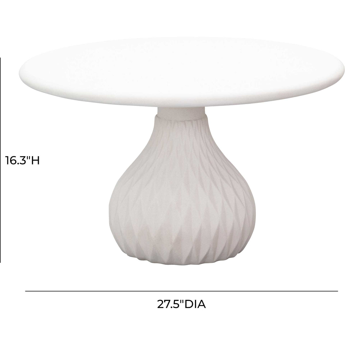 Compact ivory concrete coffee table measures 27.5 inches across and 16.3 inches high