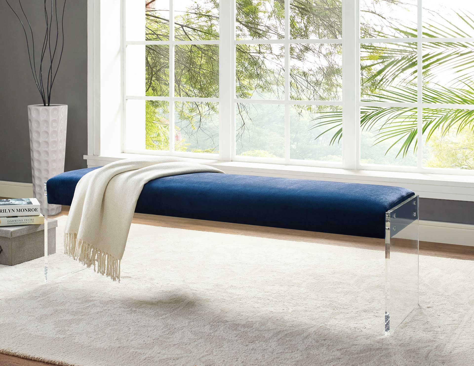 Enrica Velvet/Acrylic Bench Blue