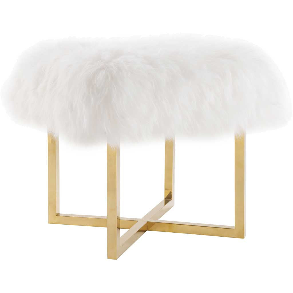 Nice Sheepskin Bench White/Gold