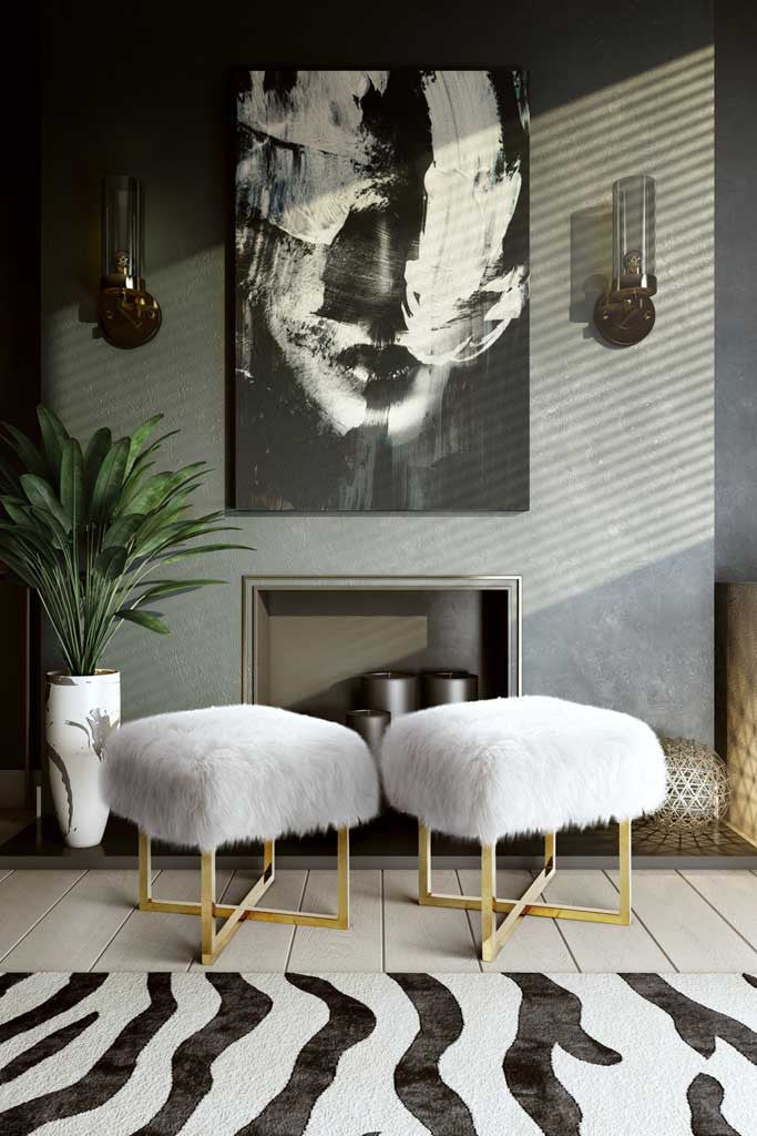 Nice Sheepskin Bench White/Gold