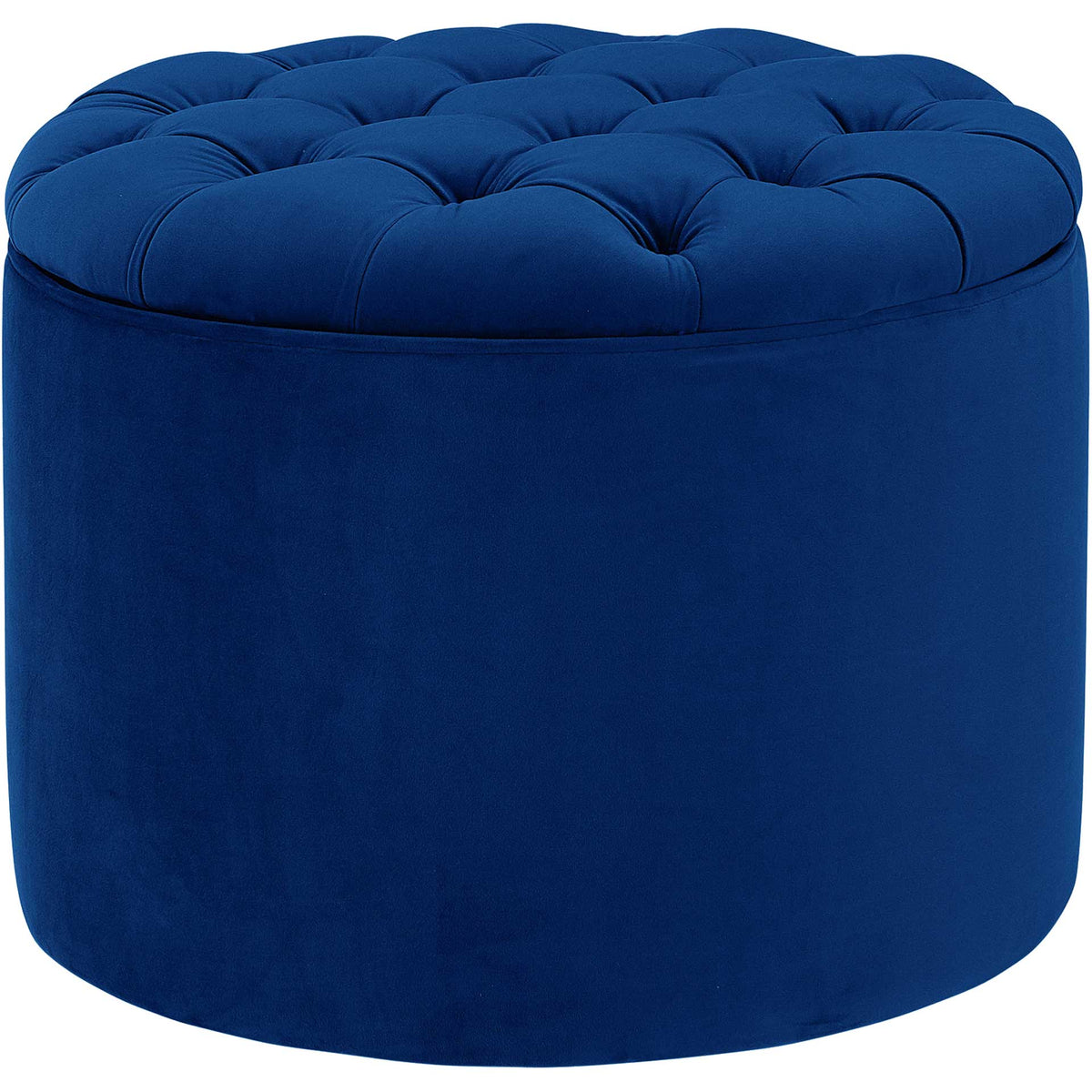 A rounded navy velvet base supports a thick button-tufted lid for a polished, cozy look || TOV-OC141 || front_angle_studio