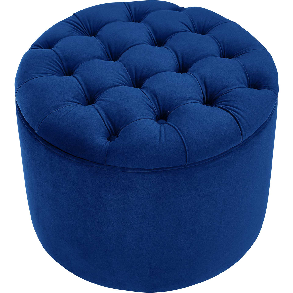 Rich navy velvet and deep diamond tufting lend plush dimension to the cushioned ottoman || TOV-OC141 || front_angle_studio