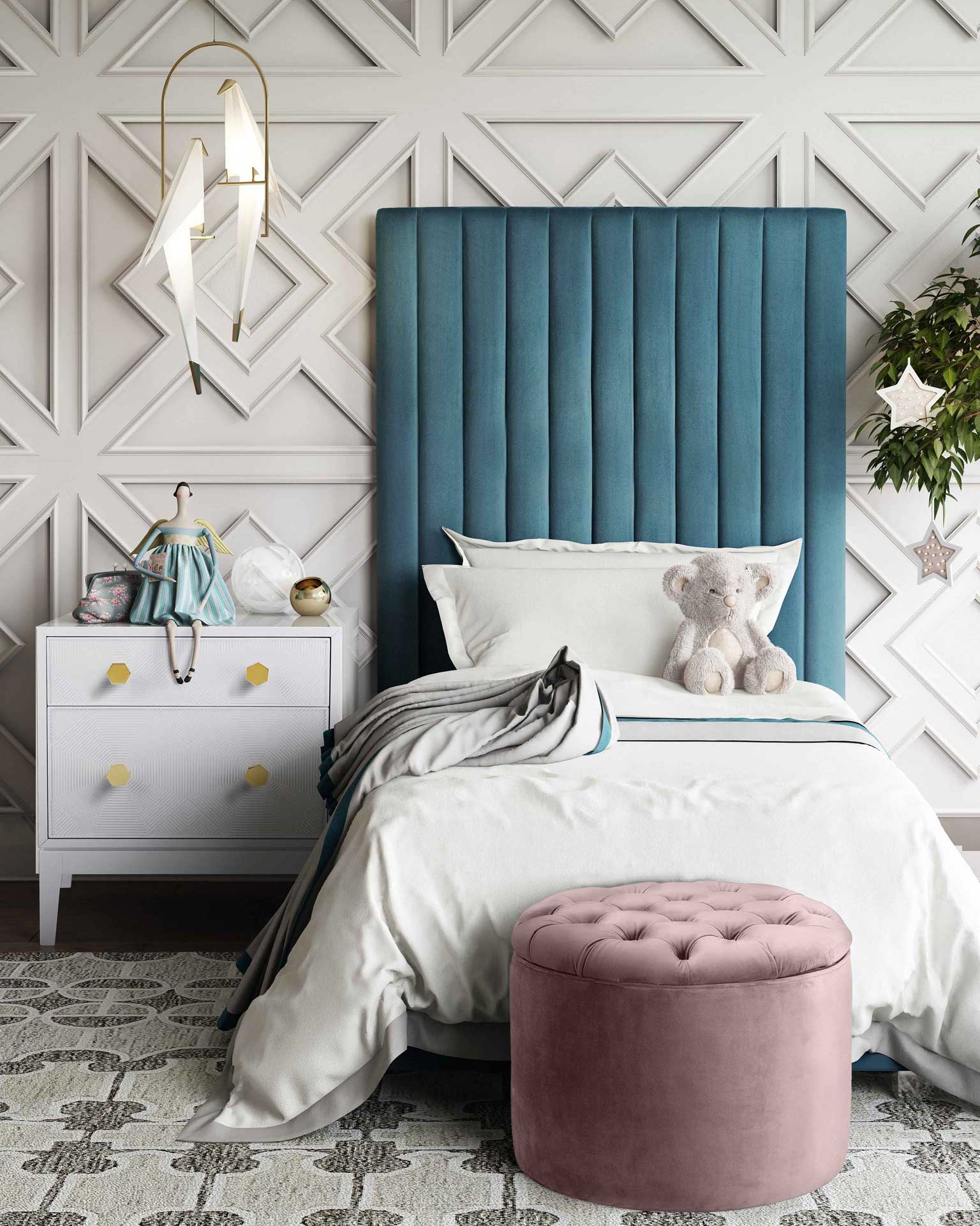 Quanita Velvet Storage Ottoman Blush