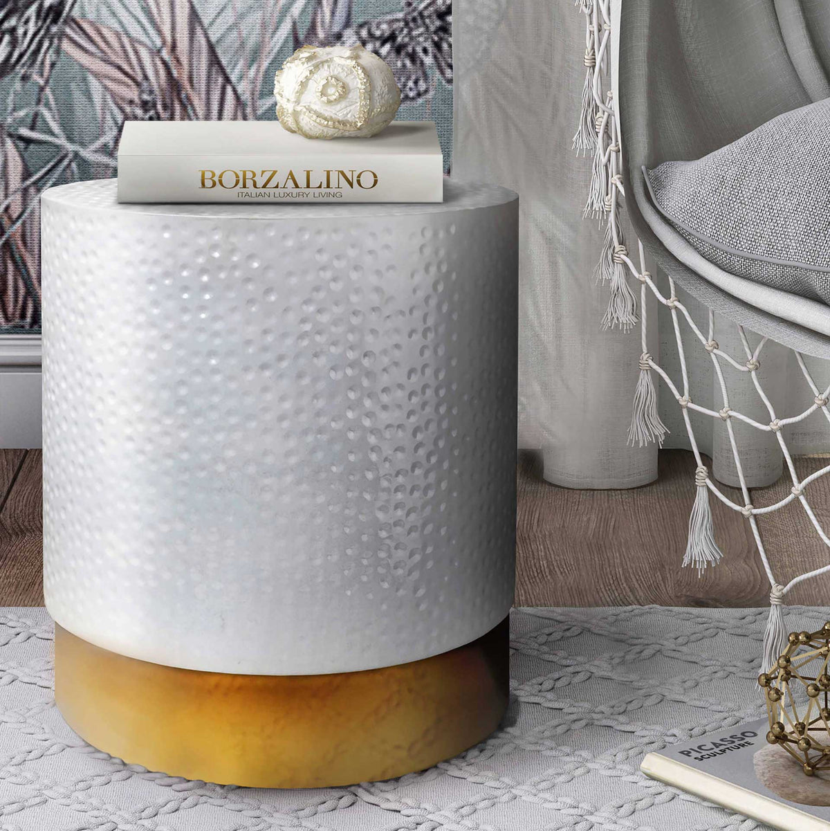 Diesel Hand Hammered Side Table White