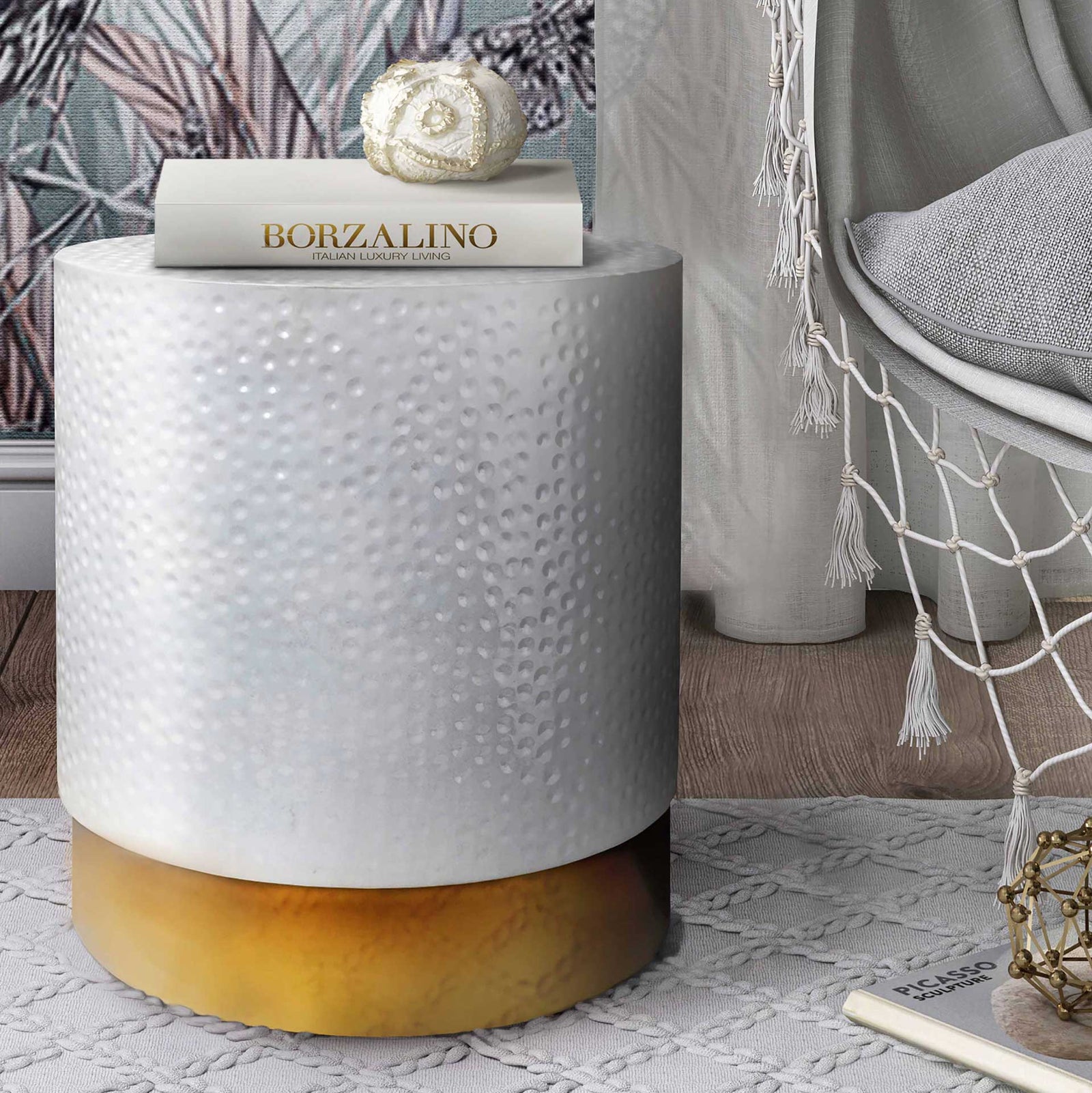 Diesel Hand Hammered Side Table White