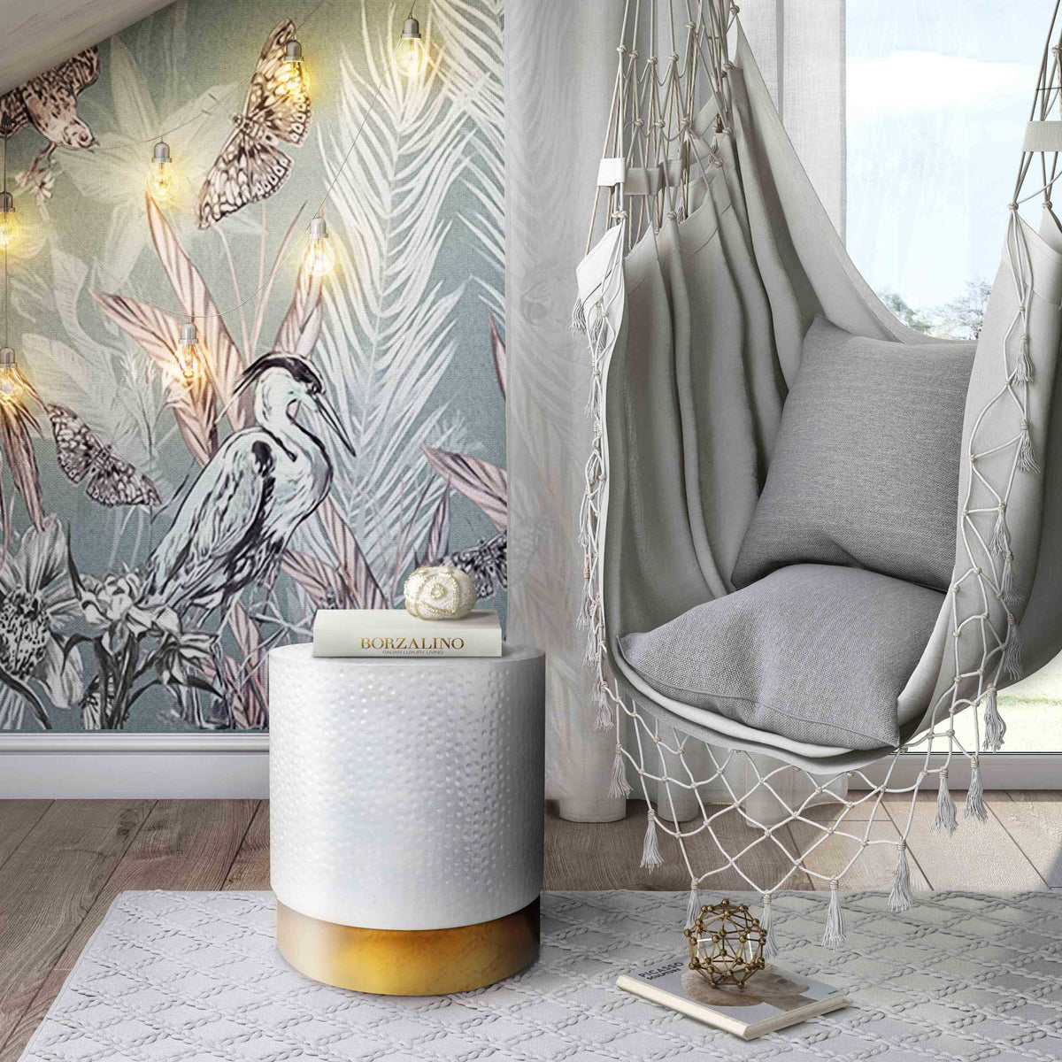 Diesel Hand Hammered Side Table White