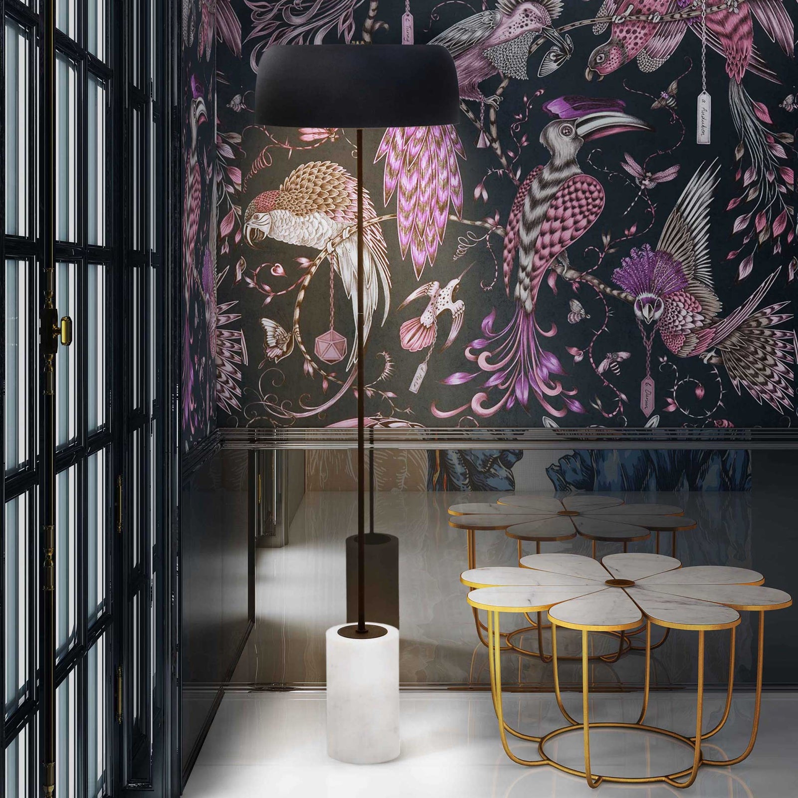 Floral Marble Cocktail Table White/Gold