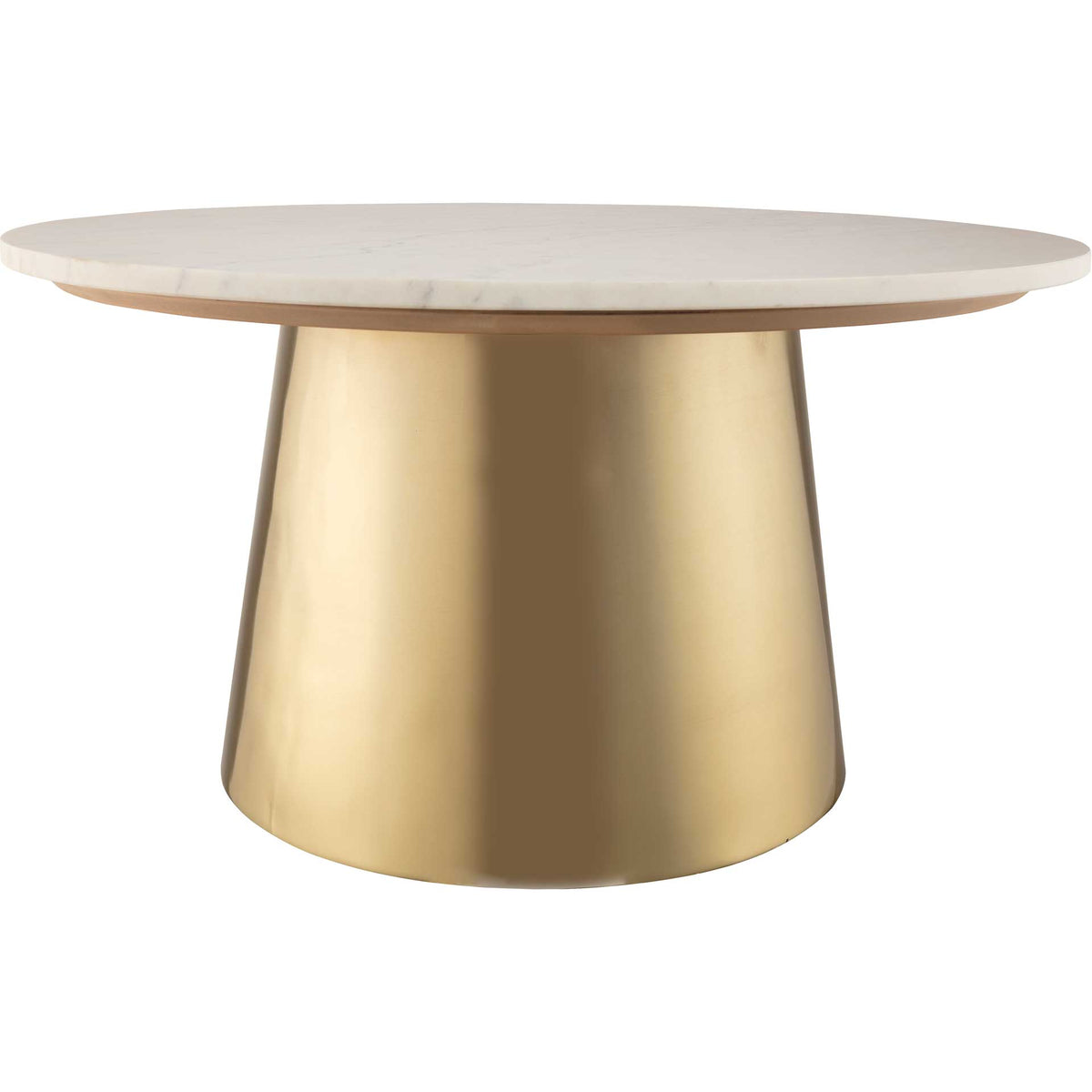 A tapered gold iron base supports a slim white marble tabletop for a sleek, sculptural look || TOV-OC18134 || front_studio