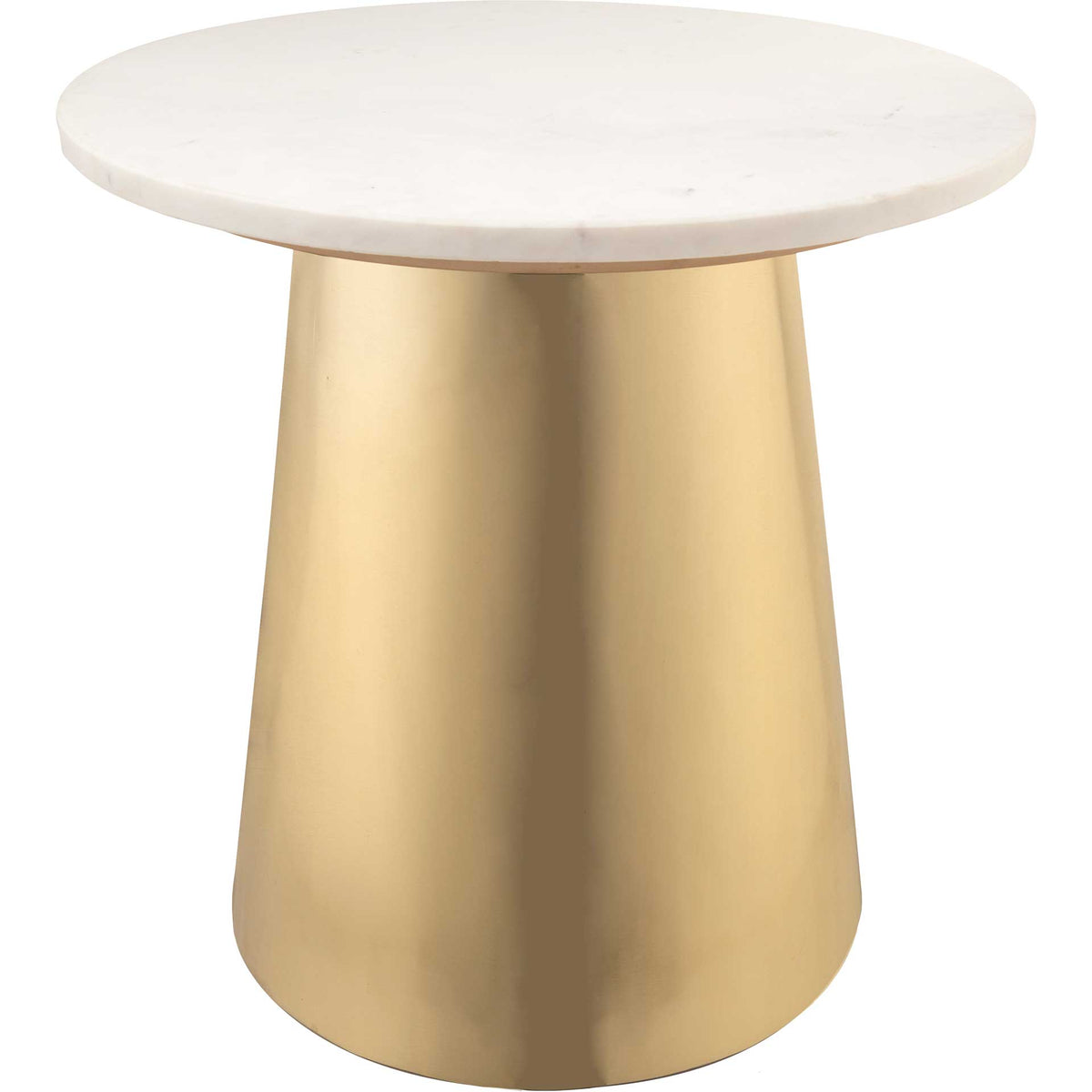 Round white marble side table with a brushed gold pedestal brings a touch of modern glamour || TOV-OC18135 || front_angle_studio