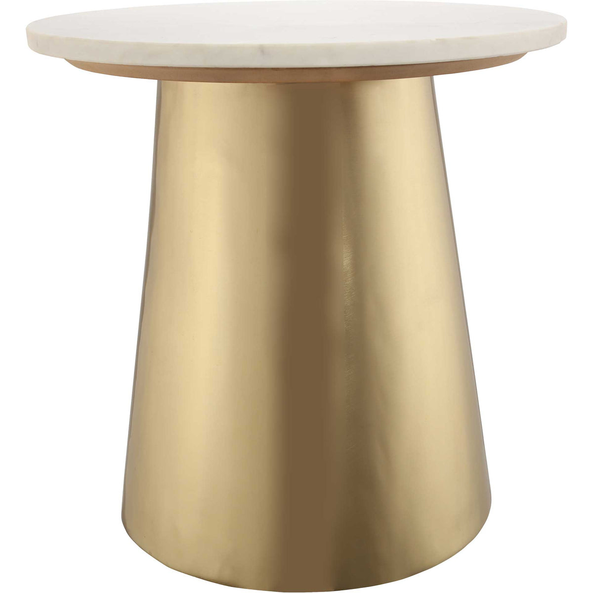 A tapered gold iron base gives this marble-topped side table a bold, sculptural silhouette || TOV-OC18135 || front_studio