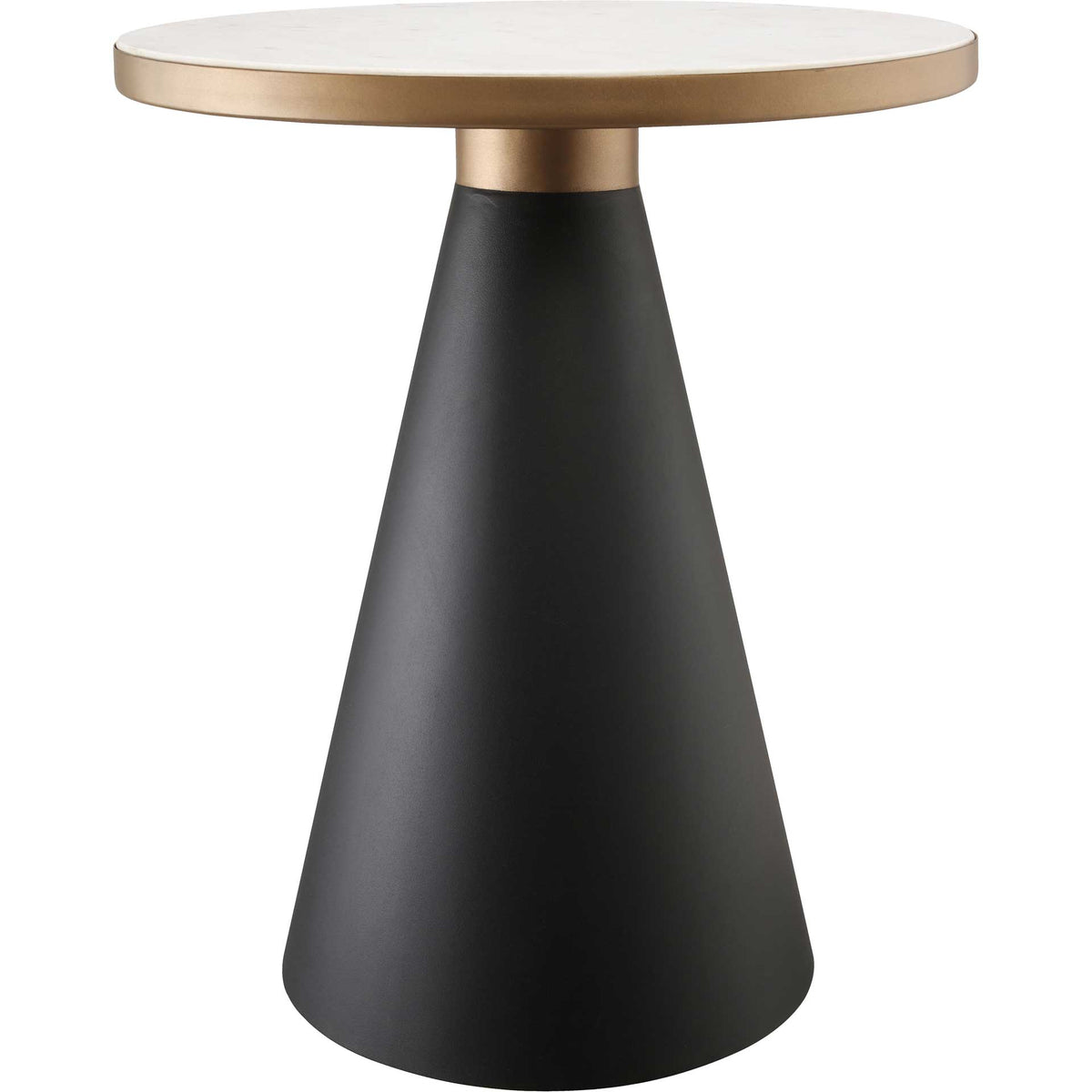 A black iron pedestal and gold-tone collar give this marble side table a bold, balanced silhouette || TOV-OC18195 || front_studio