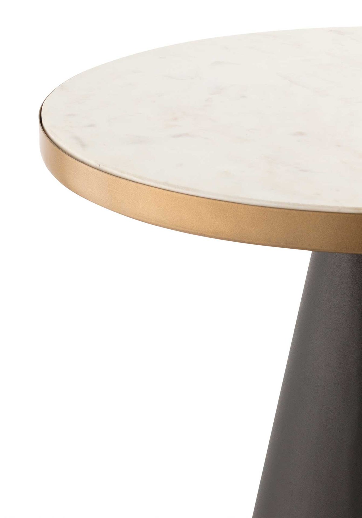 Subtle veining and a warm gold-tone border add elegant detail to the white marble tabletop