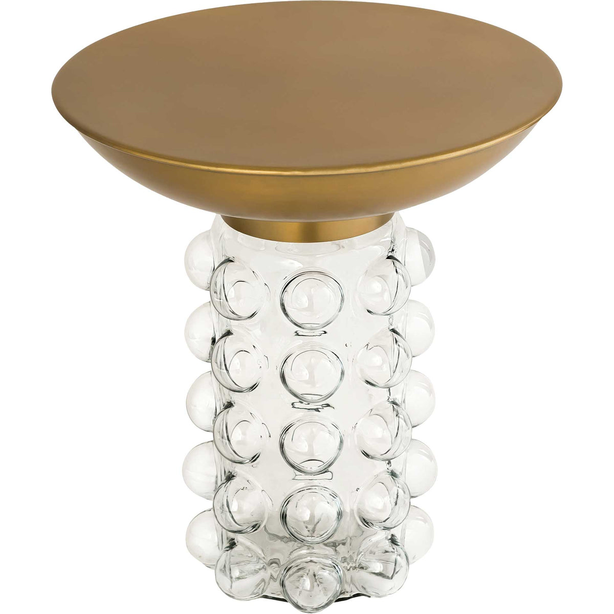 A round brass-finished top adds warm contrast to the playful clear glass bubble pedestal || TOV-OC18229 || front_angle_studio