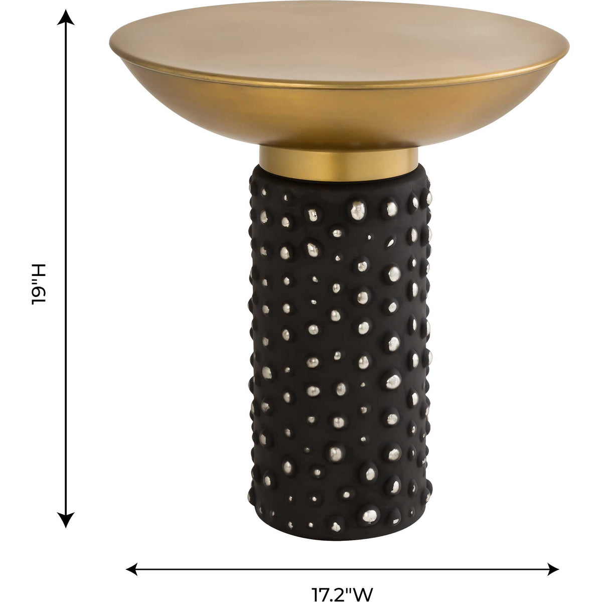 At 19 inches tall and 17.2 inches wide, this round side table adds a compact metallic accent.