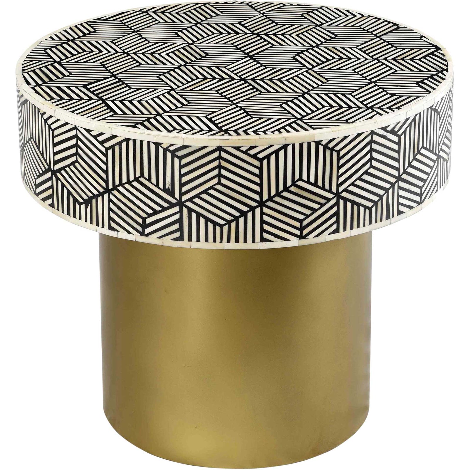 Bone Inlay Round Side Table Black And White