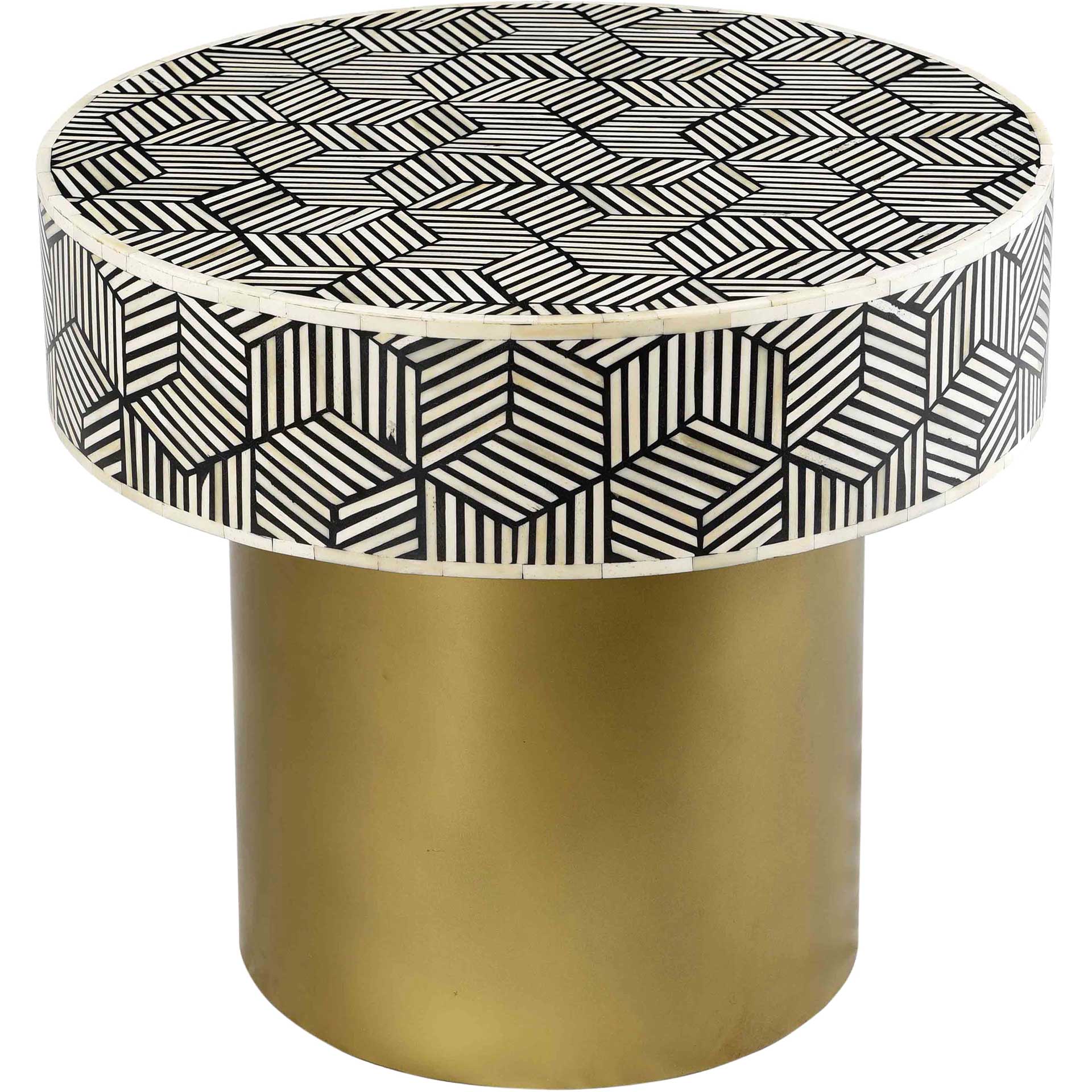 Bowen Inlay Round Side Table Black And White