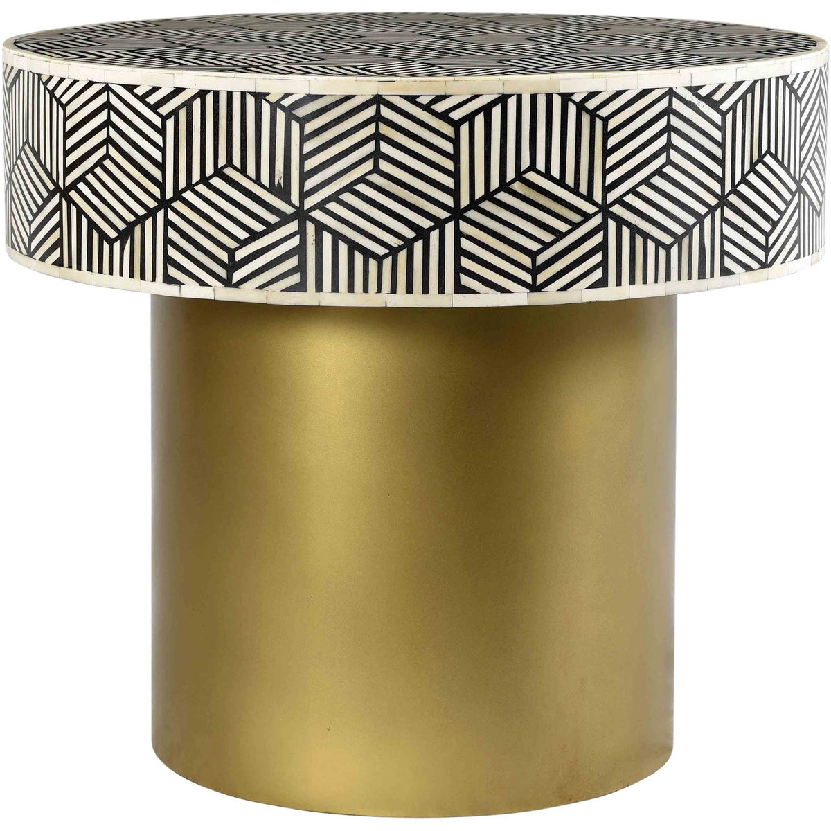 Bone Inlay Round Side Table Black And White