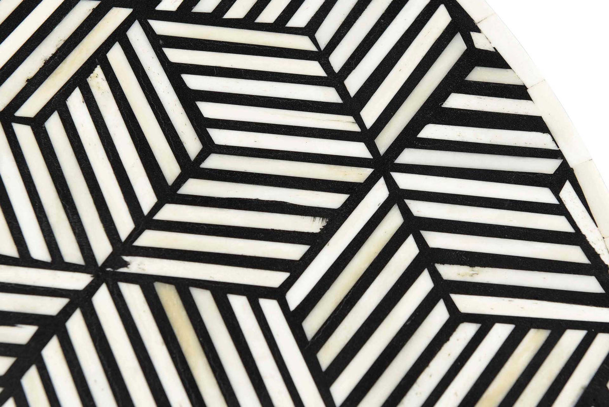 Bone Inlay Round Side Table Black And White