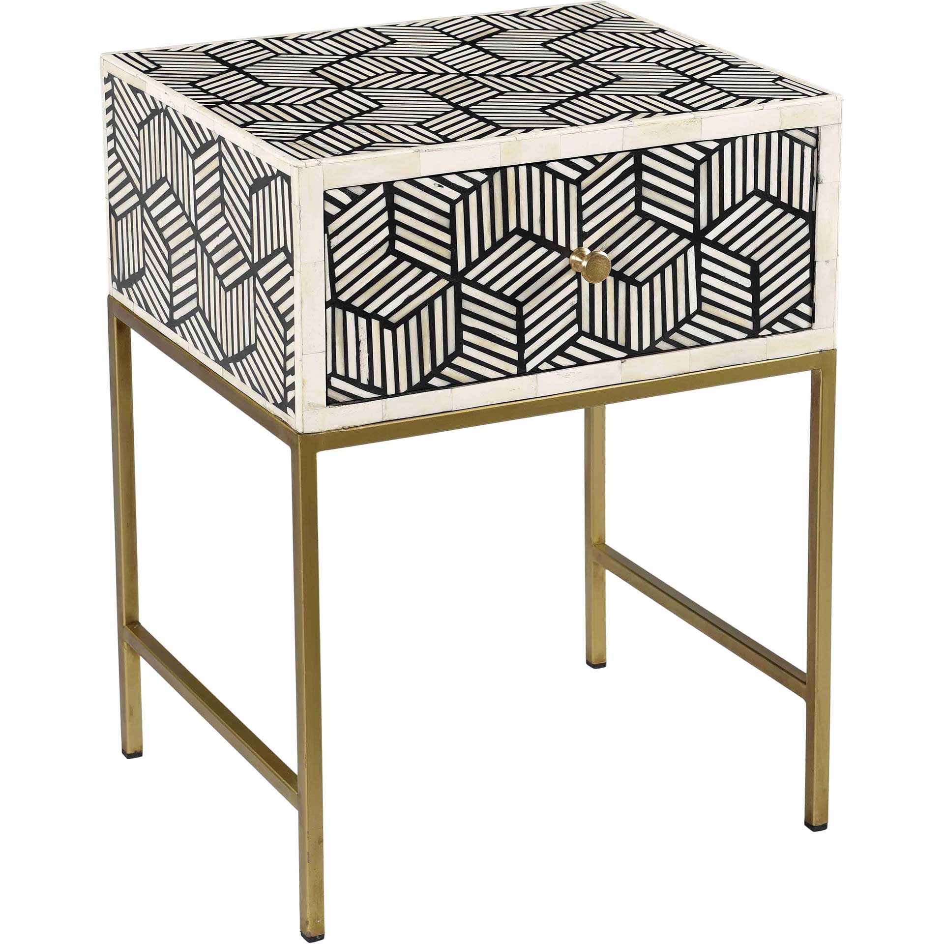 Bone Inlay Side Table Black And White