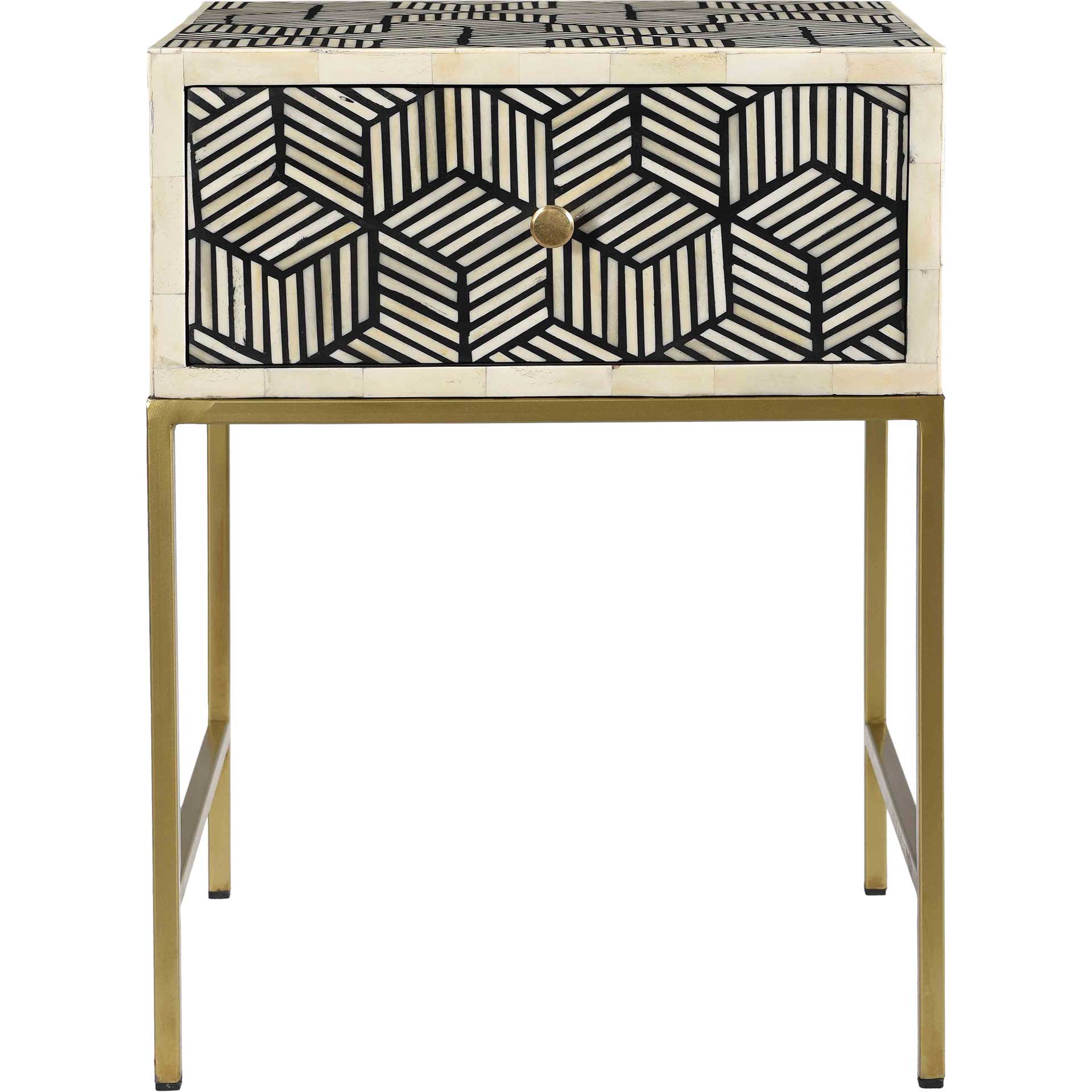 Bone Inlay Side Table Black And White