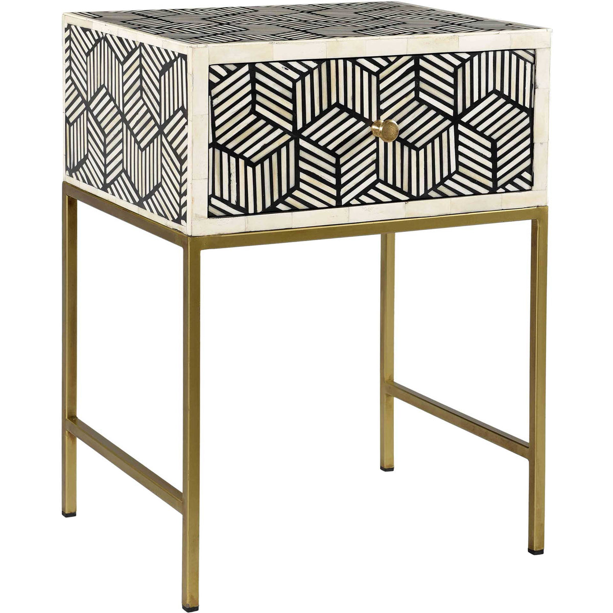 Bone Inlay Side Table Black And White