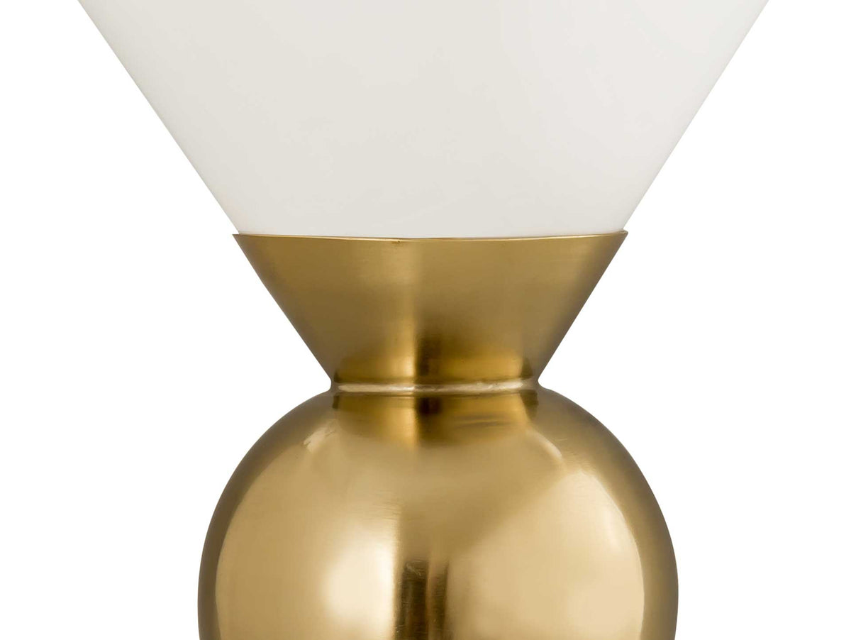 A gleaming gold-finished sphere and flared collar add a polished accent to the white metal body.