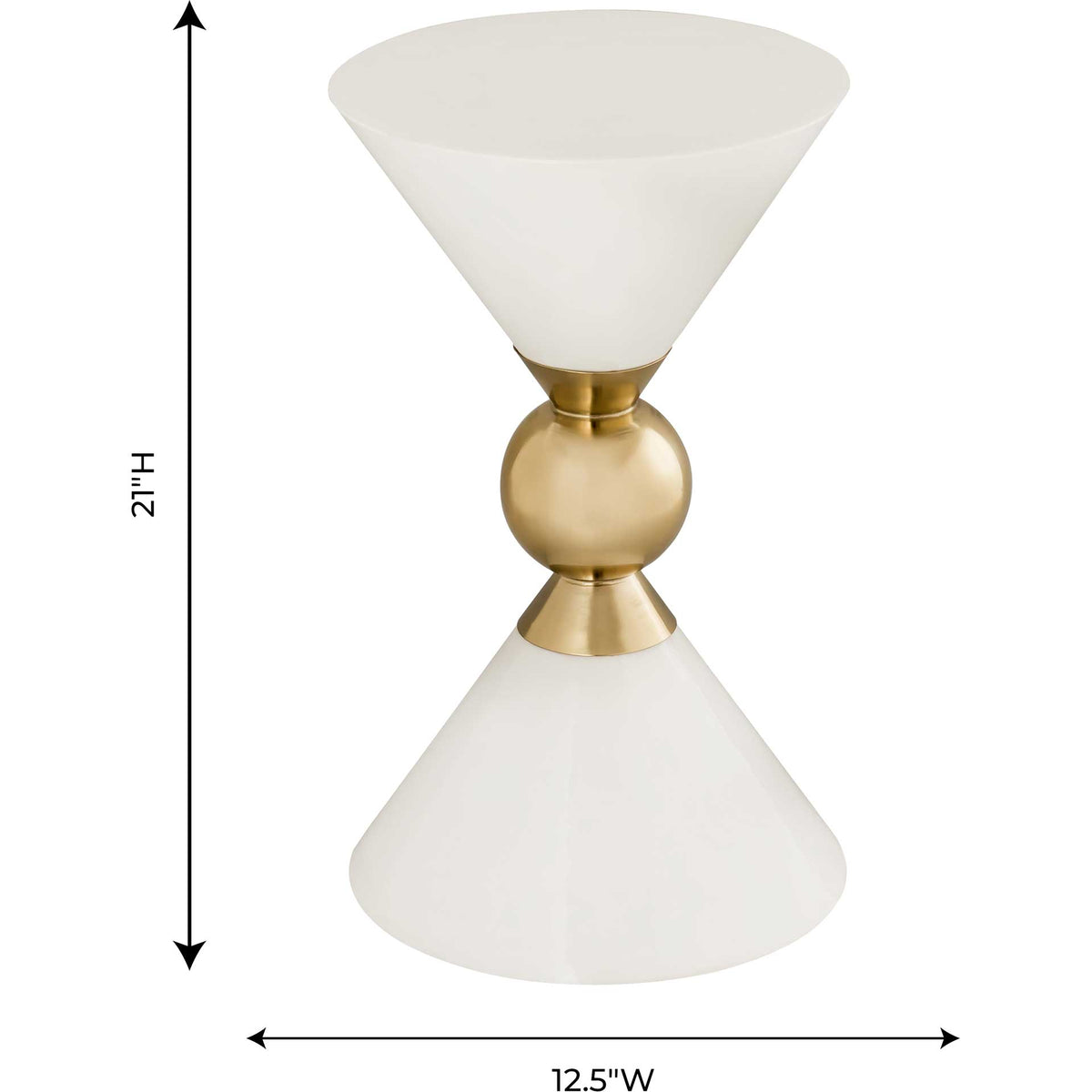 Measuring 12.5 inches wide and 21 inches tall, this white side table fits neatly beside seating.