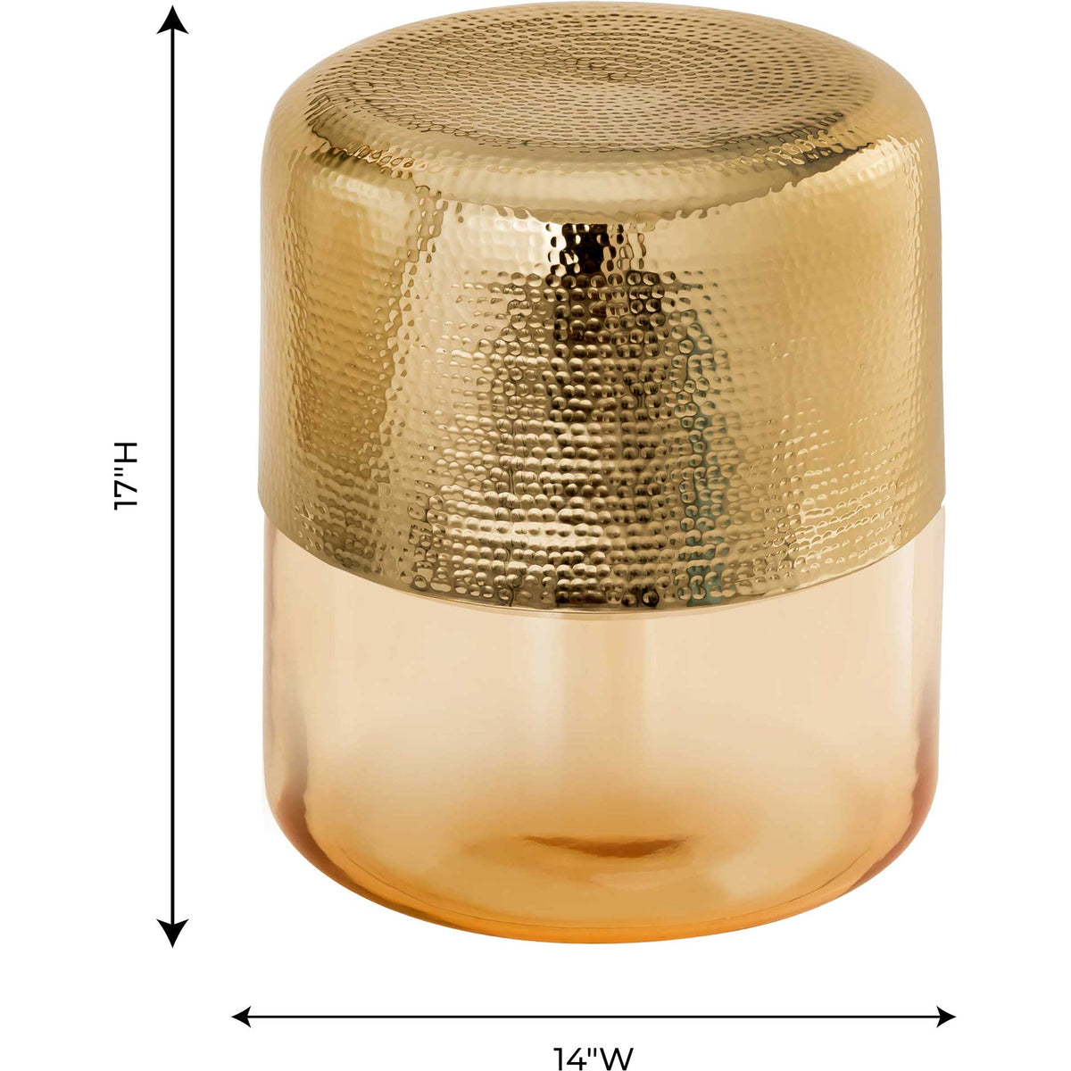 At 14 inches wide and 17 inches high, this compact gold and amber side table fits neatly beside seating.