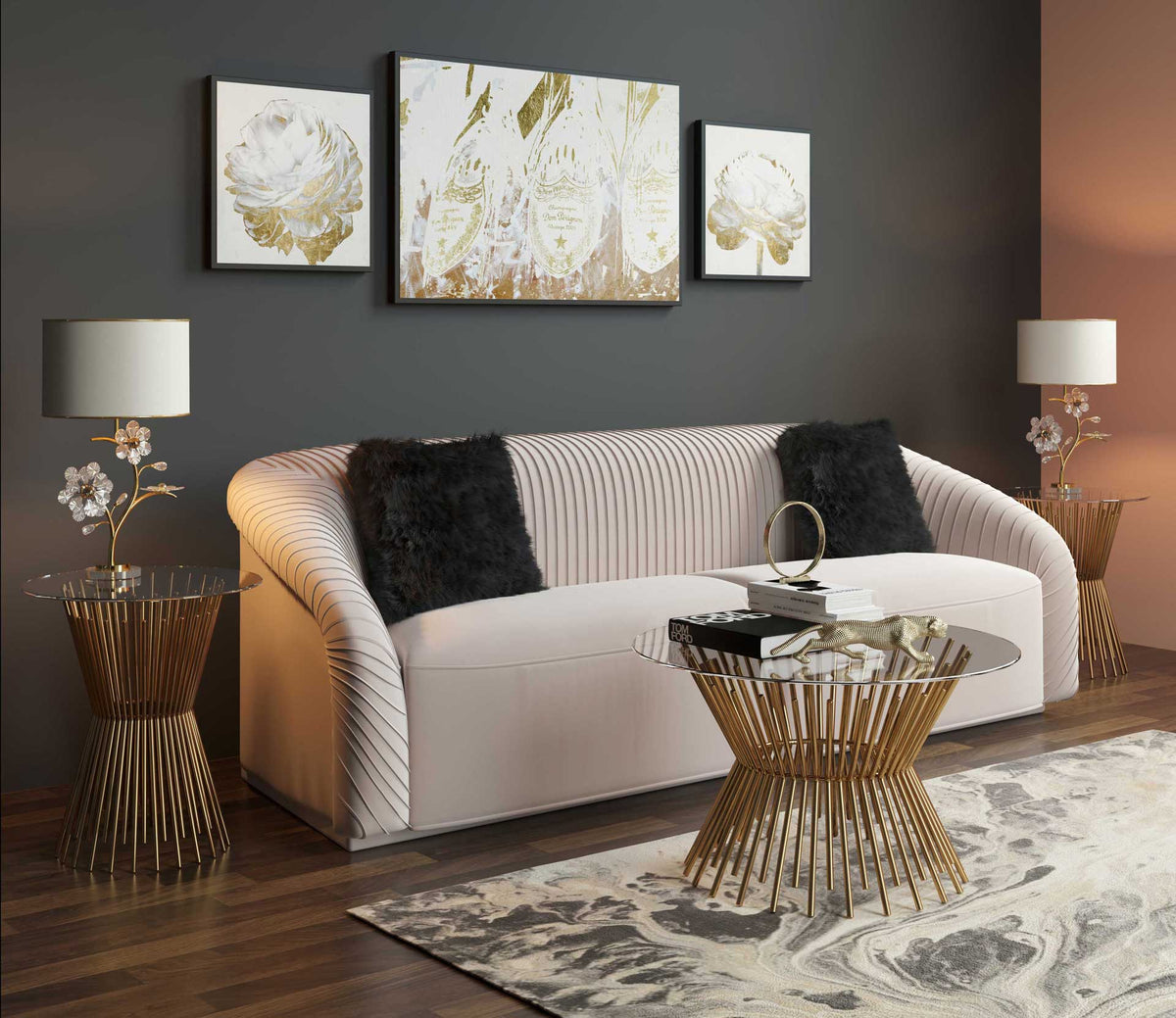 Grady Glass Side Table Gold