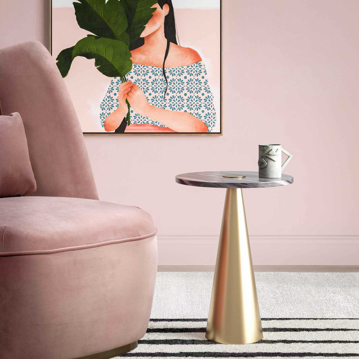 Adaline Marble Side Table Gold/Gray Marble